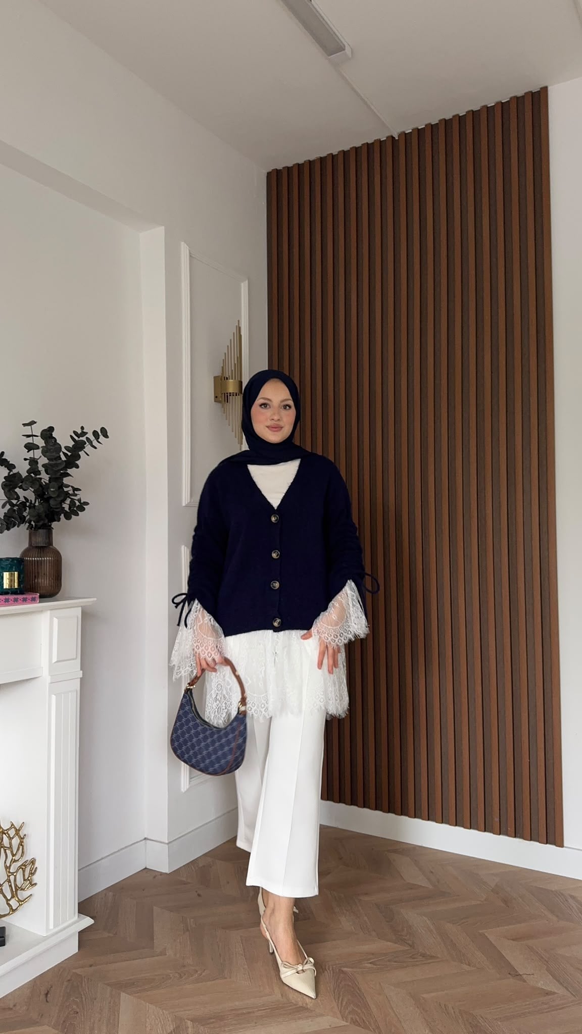 MEYSADESIGN HIRKA Örme Triko Hırka Dantel Detaylı Lacivert