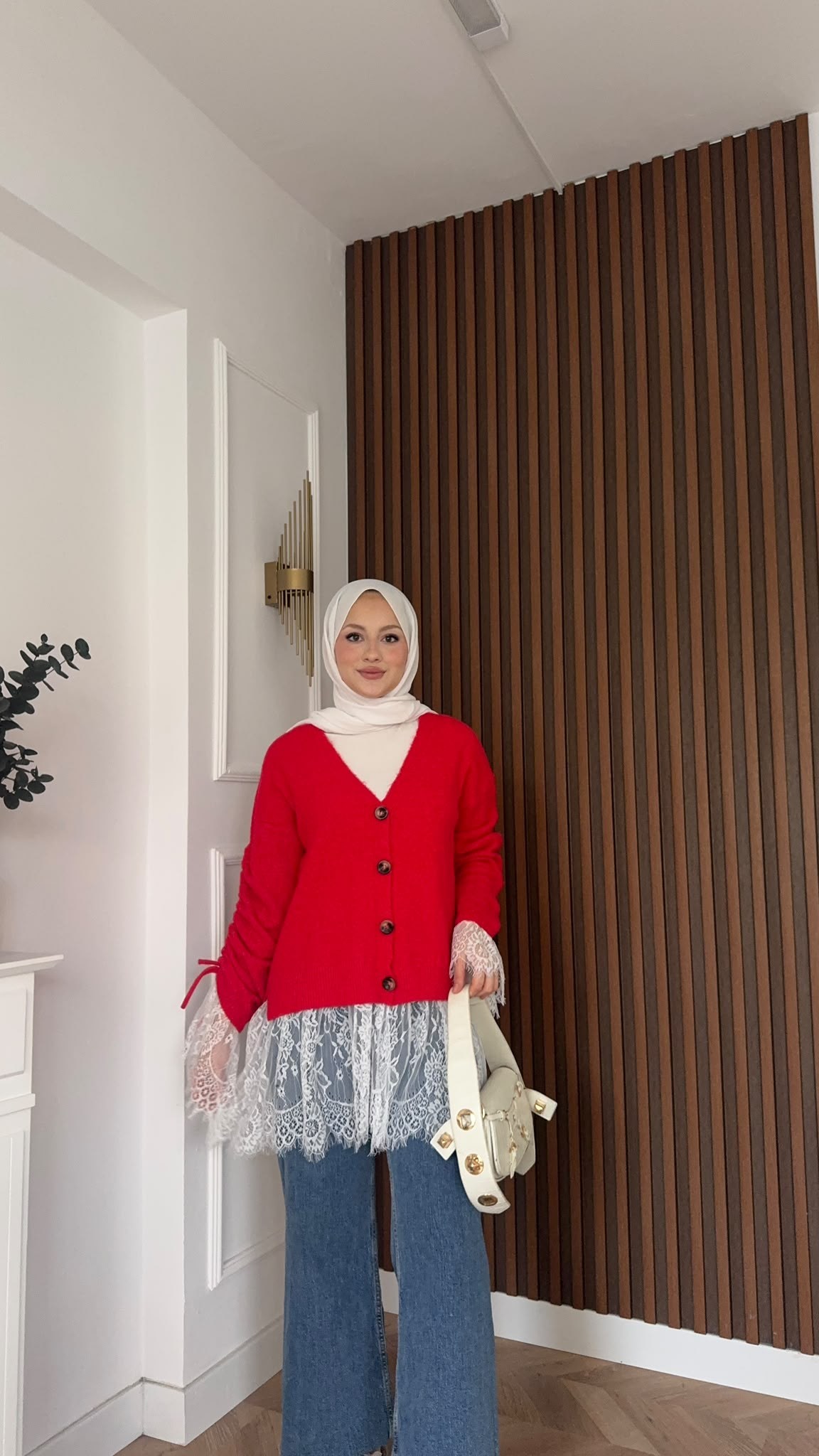 MEYSADESIGN HIRKA Örme Triko Hırka Dantel Detaylı Kırmızı