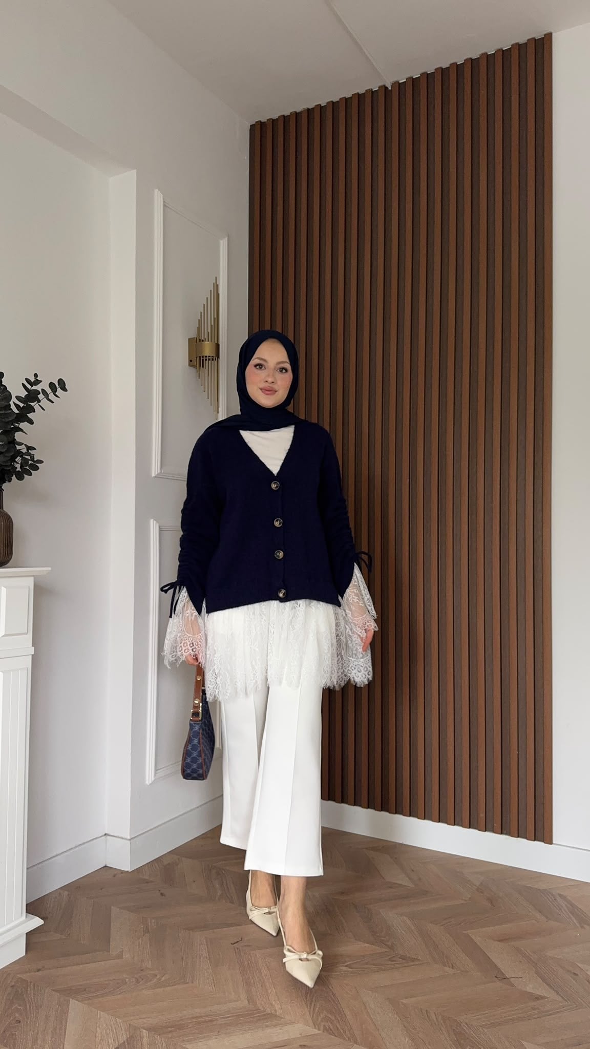 MEYSADESIGN HIRKA Örme Triko Hırka Dantel Detaylı Lacivert