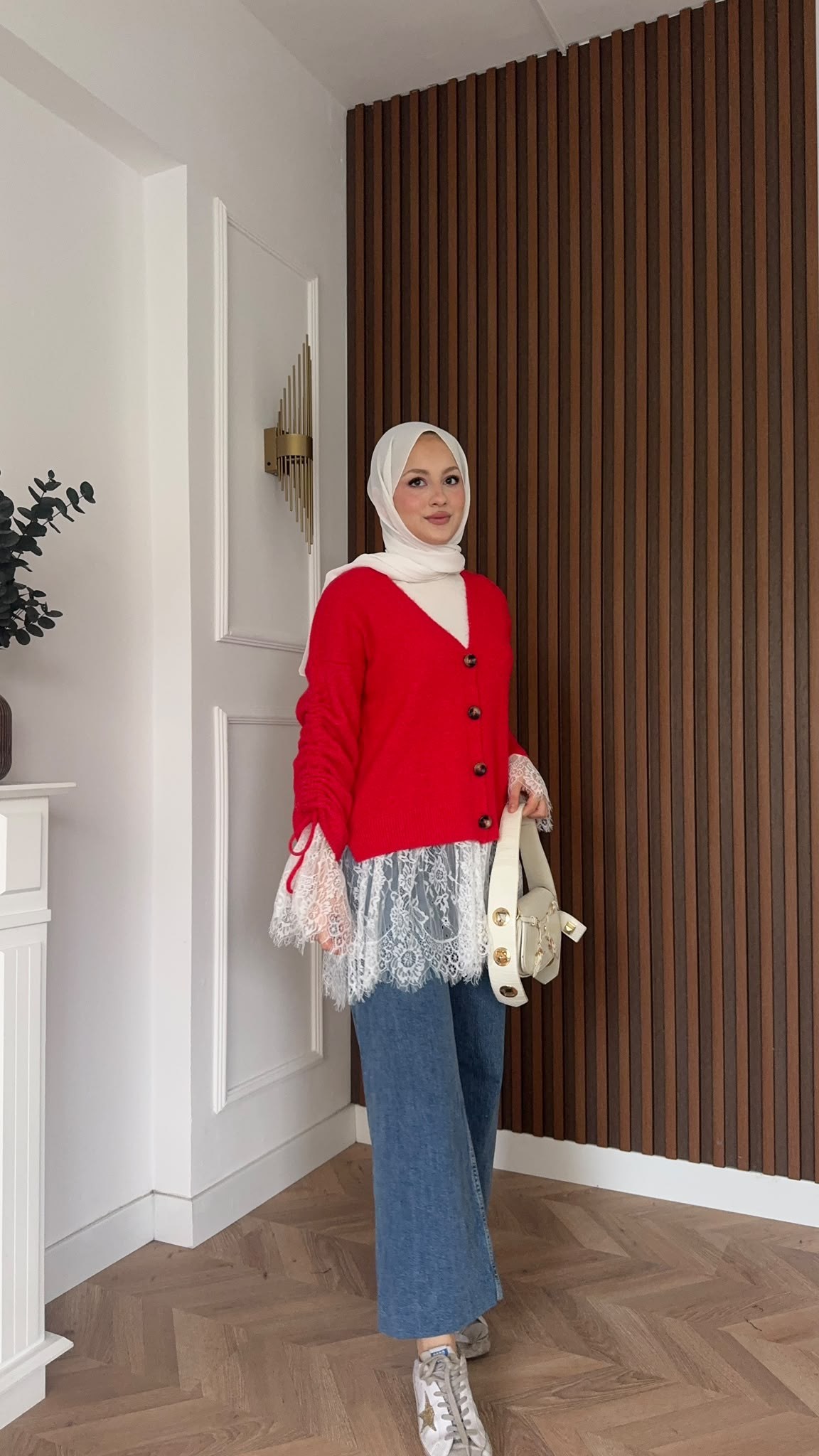 MEYSADESIGN HIRKA Örme Triko Hırka Dantel Detaylı Kırmızı
