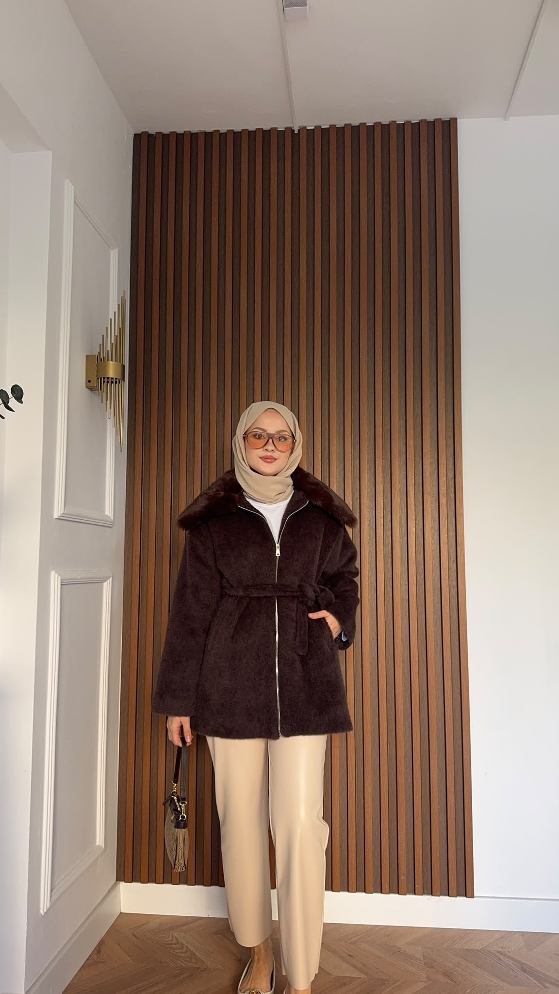 MEYSADESIGN KABAN Angora Kürk Kaban Acı Kahve