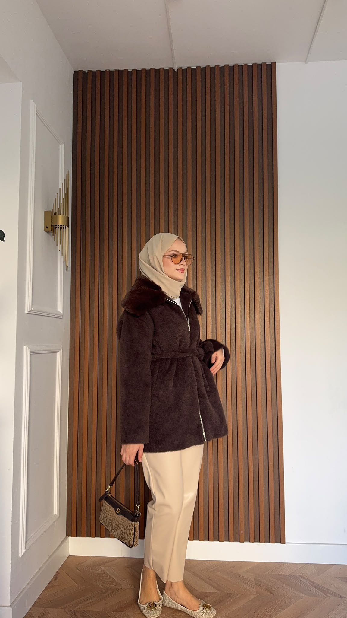 MEYSADESIGN KABAN Angora Kürk Kaban Acı Kahve