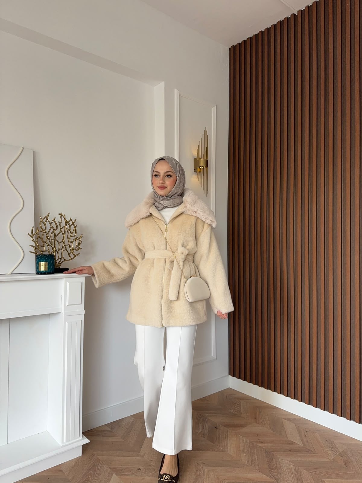 MEYSADESIGN KABAN Angora Kürk Kaban Bej