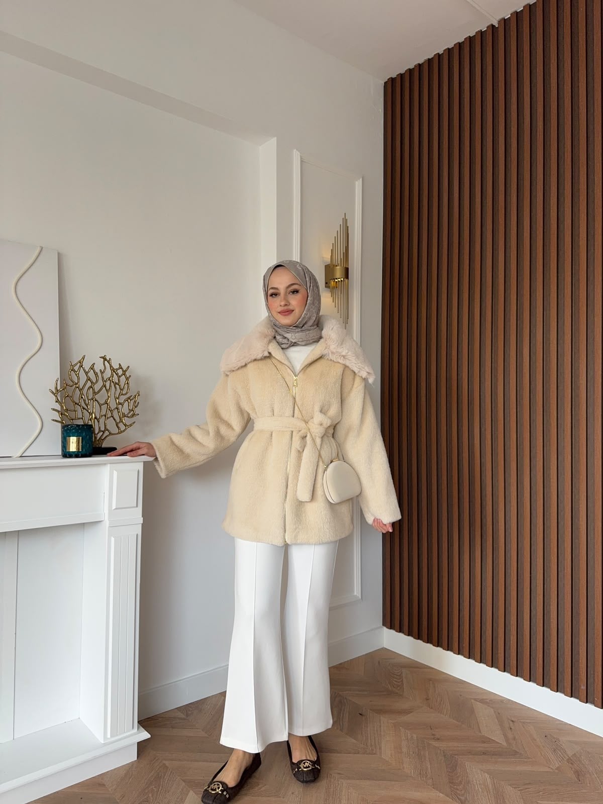MEYSADESIGN KABAN Angora Kürk Kaban Bej