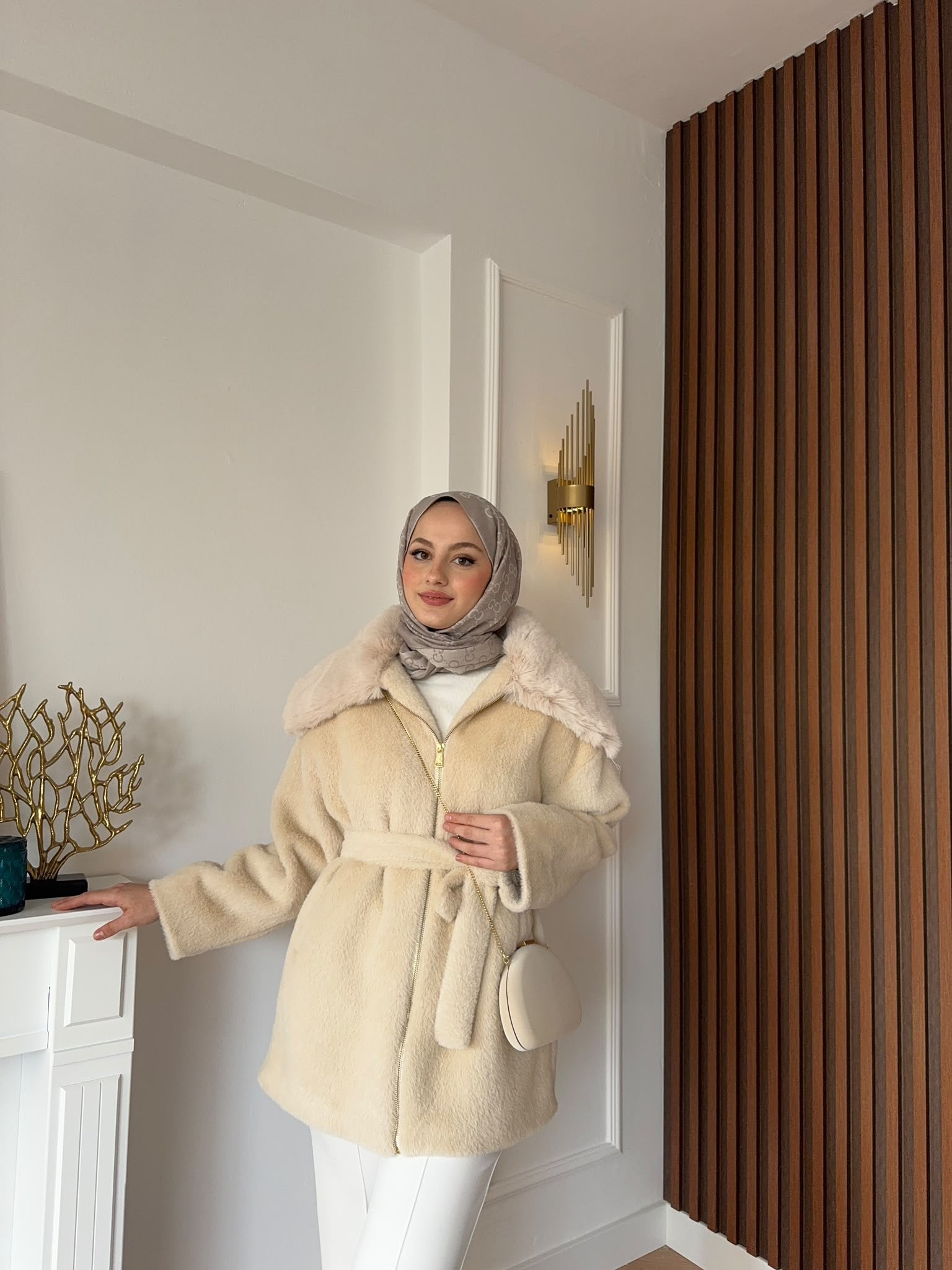 MEYSADESIGN KABAN Angora Kürk Kaban Bej