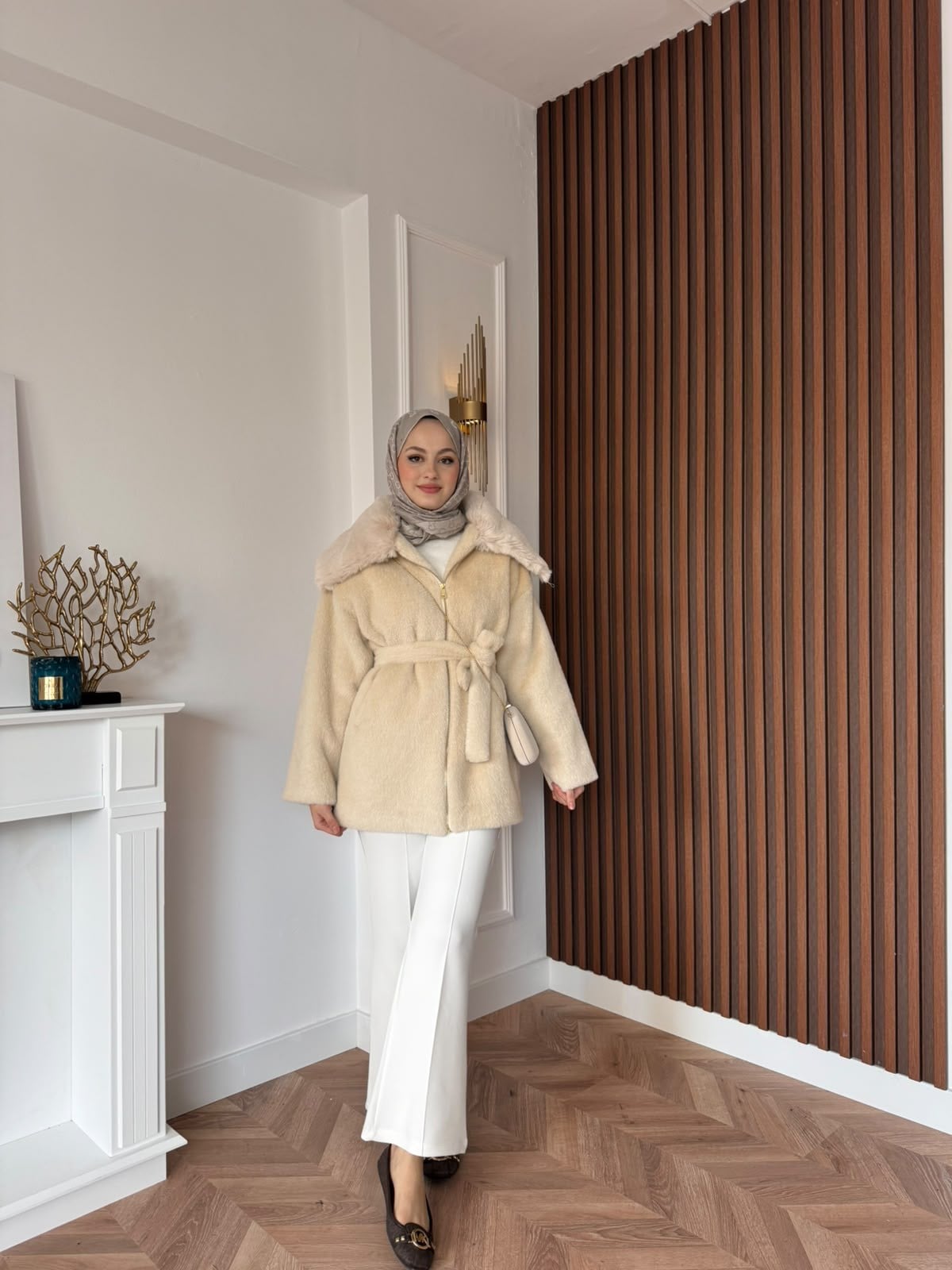 MEYSADESIGN KABAN Angora Kürk Kaban Bej
