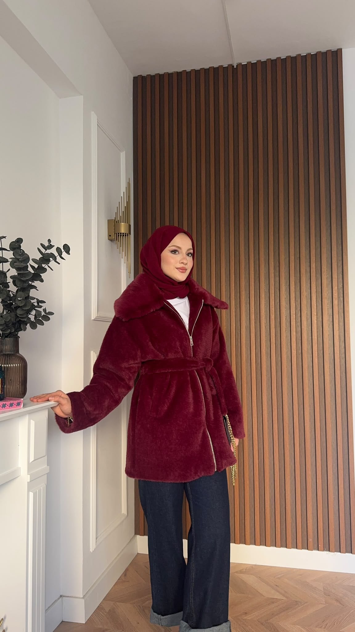 MEYSADESIGN KABAN Angora Kürk Kaban Bordo