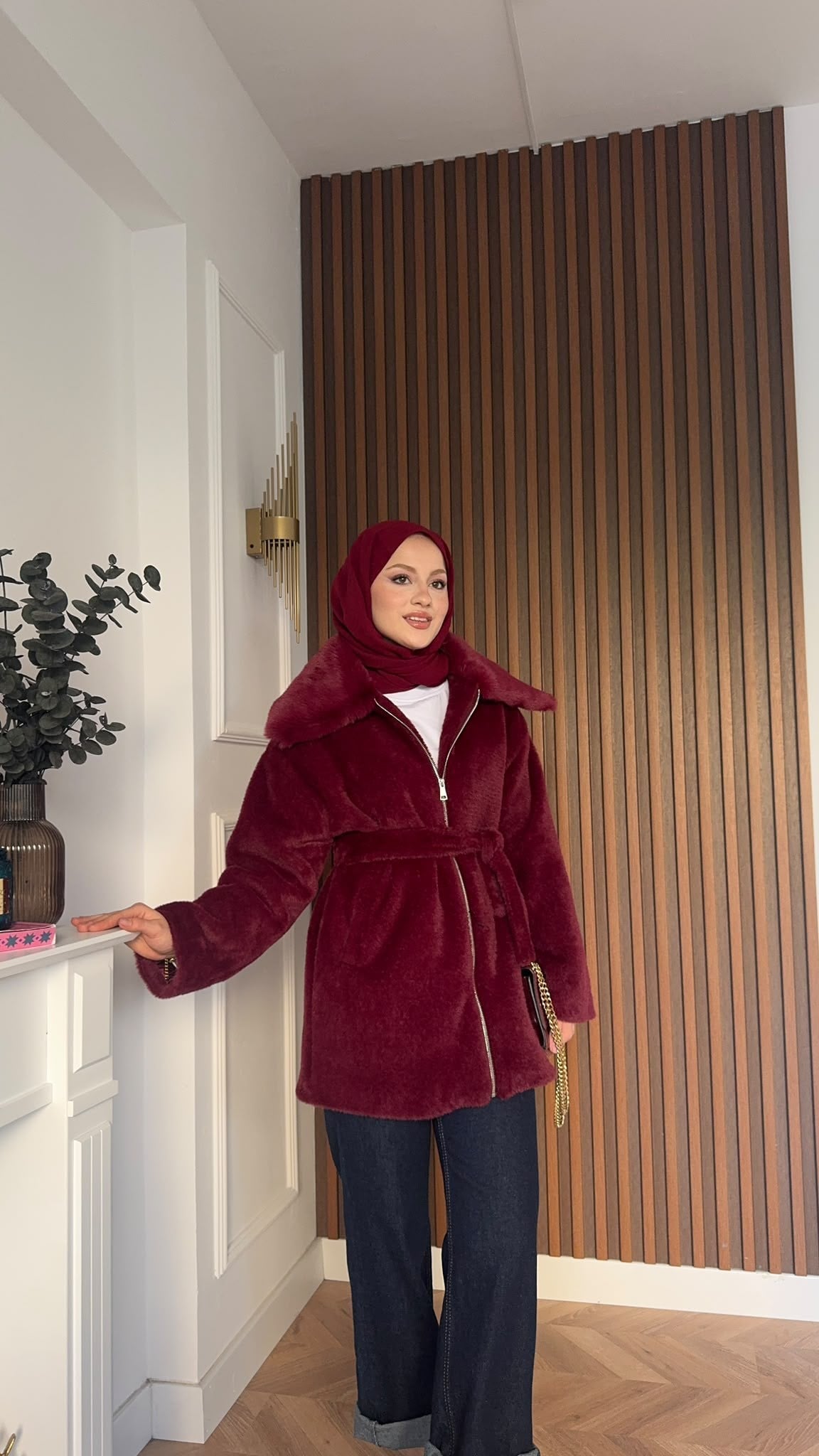 MEYSADESIGN KABAN Angora Kürk Kaban Bordo