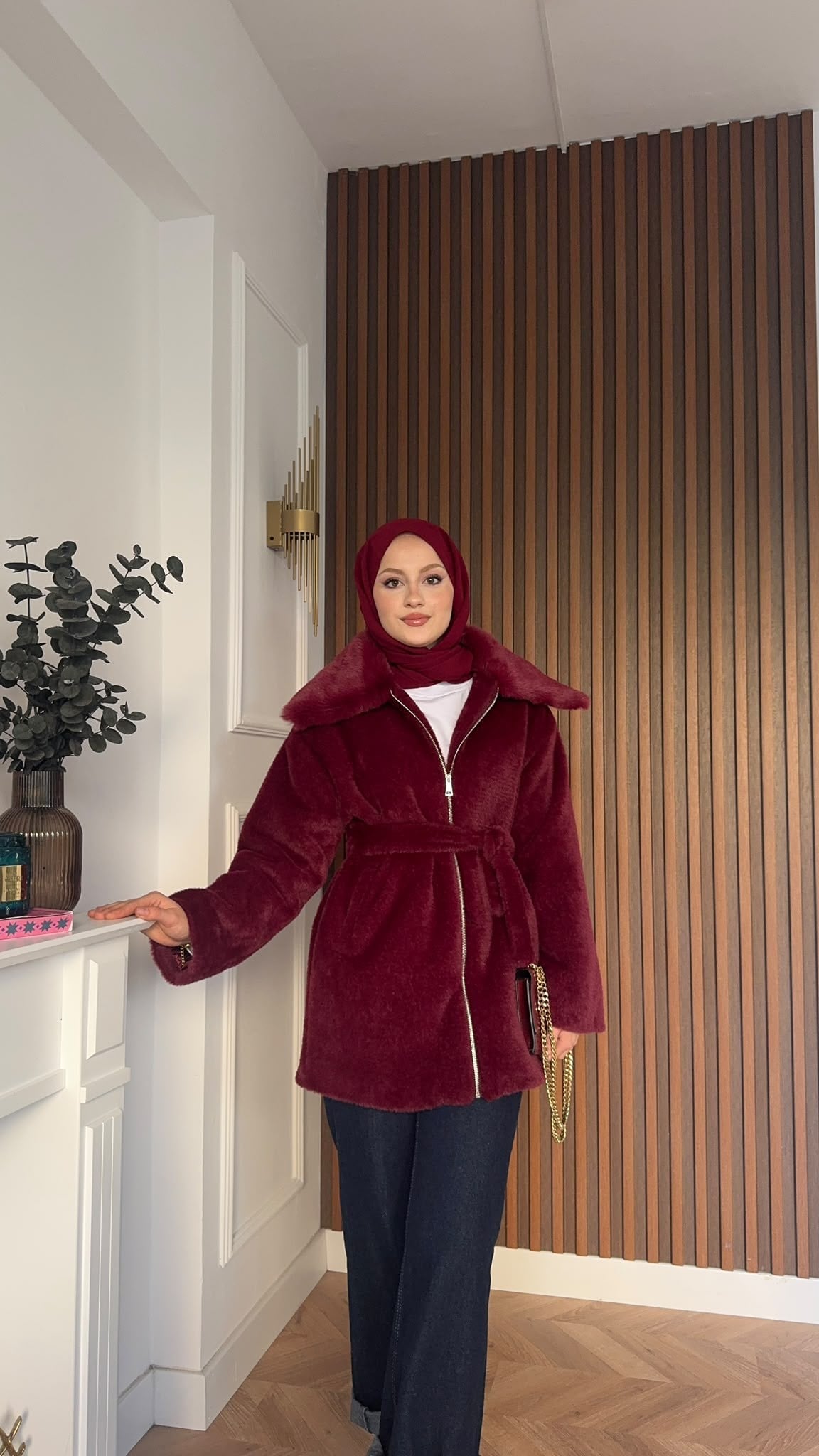 MEYSADESIGN KABAN Angora Kürk Kaban Bordo