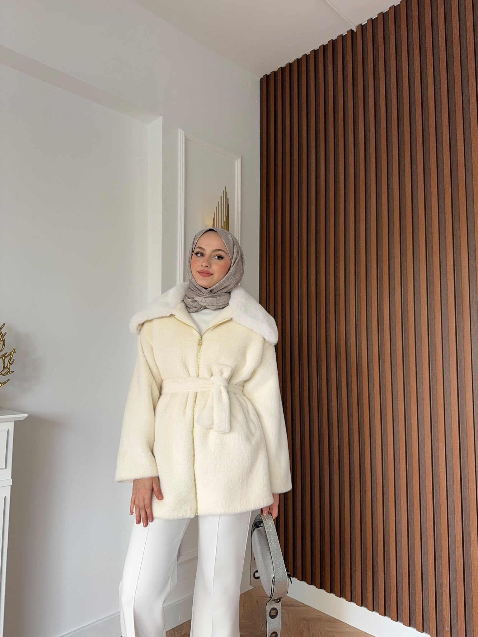 MEYSADESIGN KABAN Angora Kürk Kaban Ekru