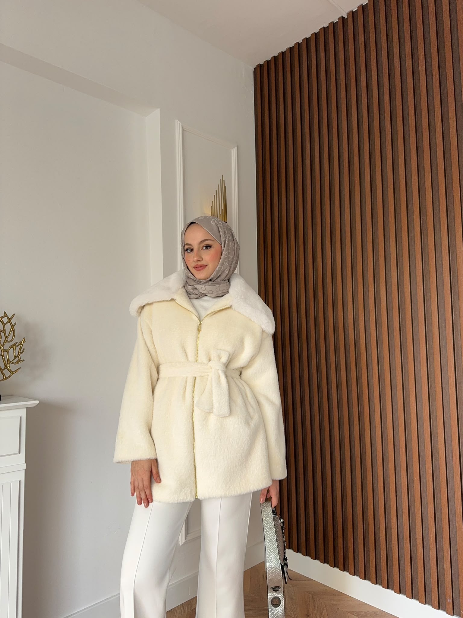 MEYSADESIGN KABAN Angora Kürk Kaban Ekru
