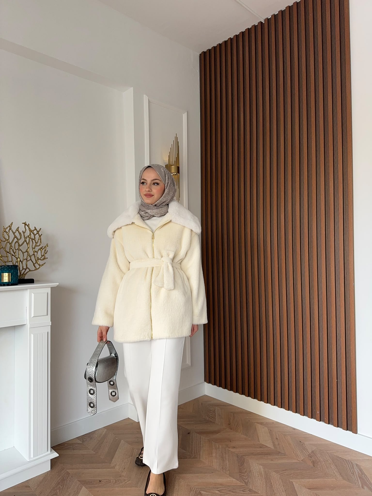 MEYSADESIGN KABAN Angora Kürk Kaban Ekru