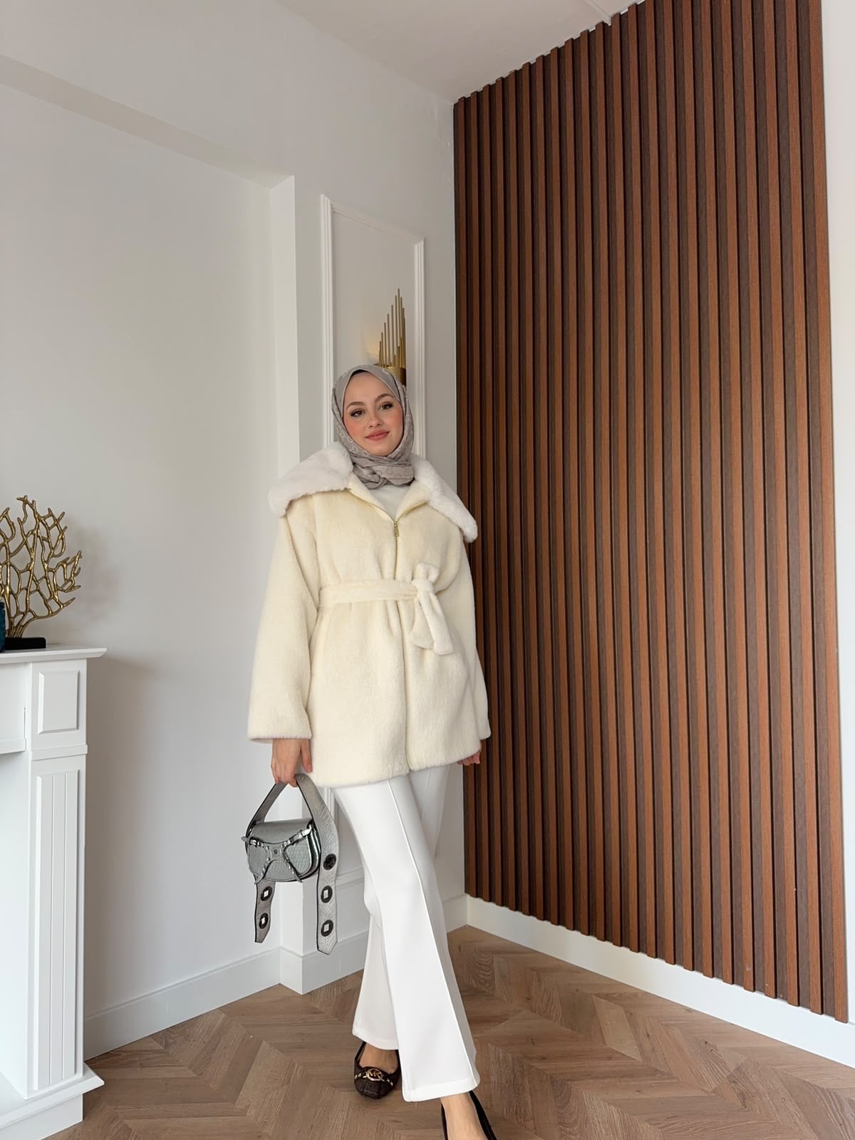 MEYSADESIGN KABAN Angora Kürk Kaban Ekru