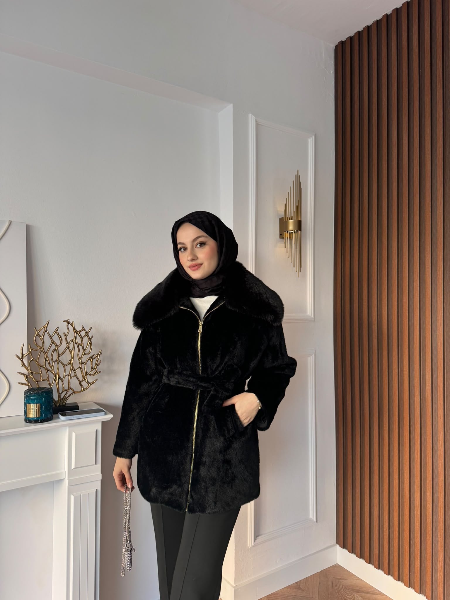 MEYSADESIGN KABAN Angora Kürk Kaban Siyah
