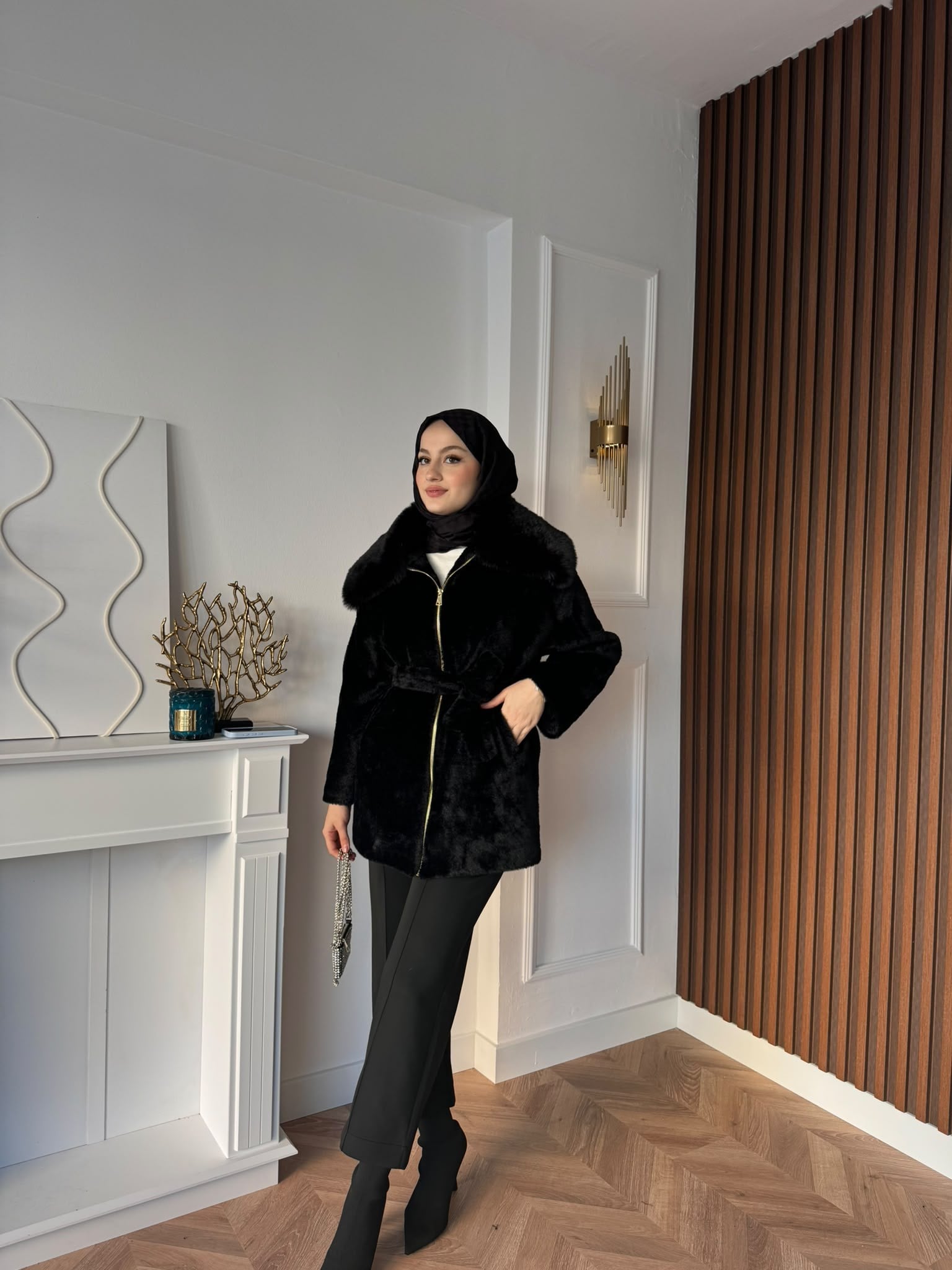 MEYSADESIGN KABAN Angora Kürk Kaban Siyah