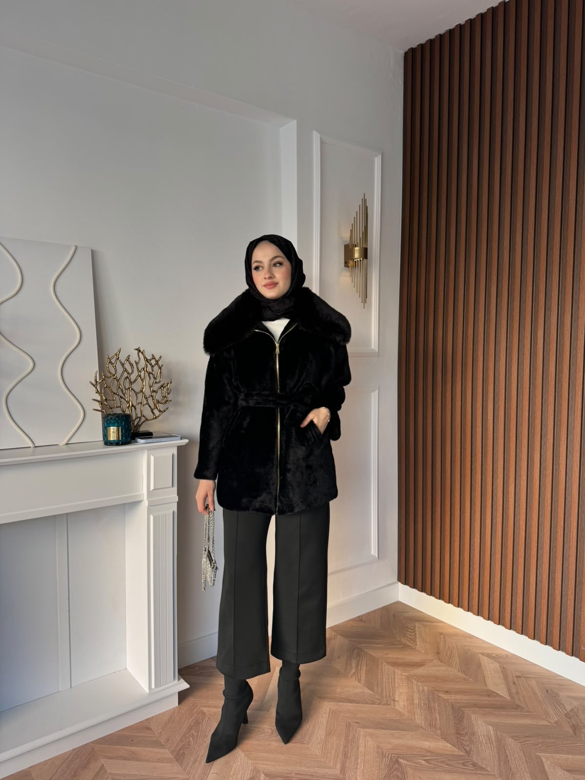 MEYSADESIGN KABAN Angora Kürk Kaban Siyah