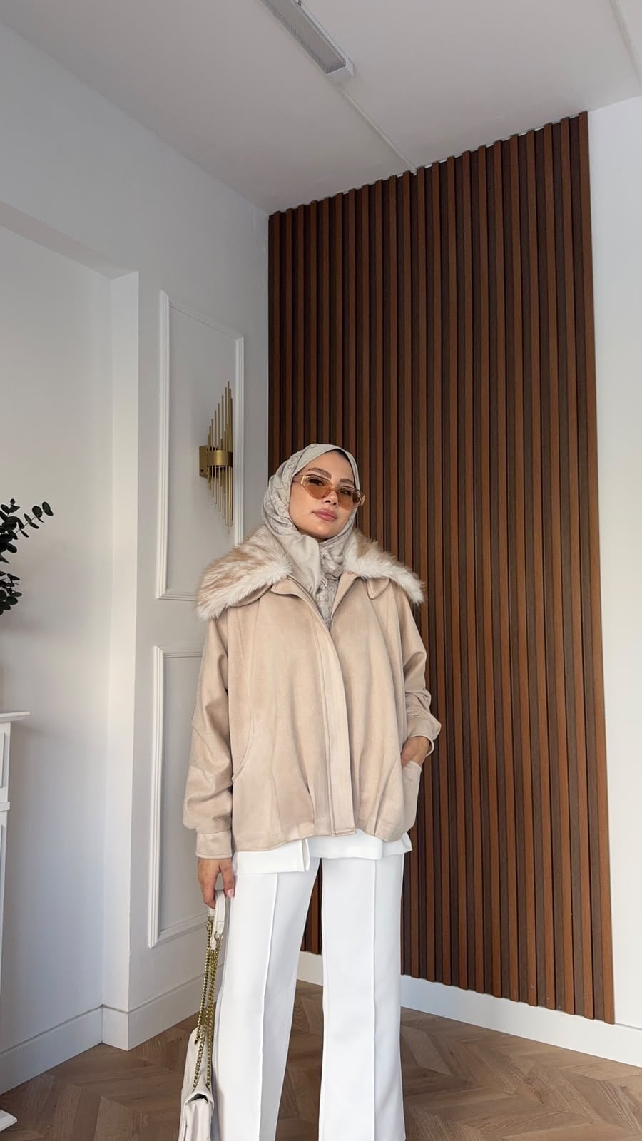 MEYSADESIGN KABAN Kürk Yakalı Bomber Kaban Bej