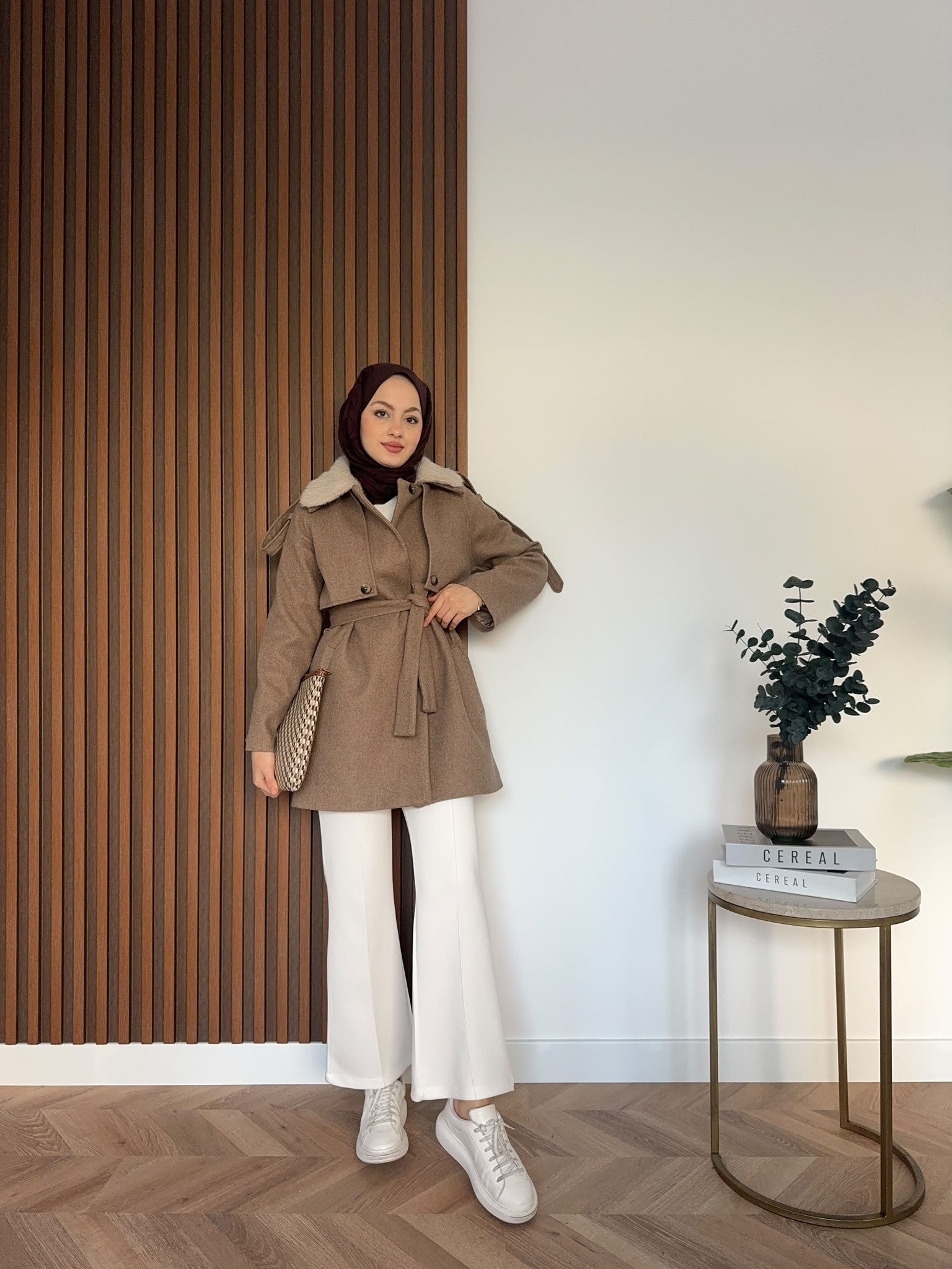 MEYSADESIGN KABAN Kürk Yakalı Kaşe Kaban Camel
