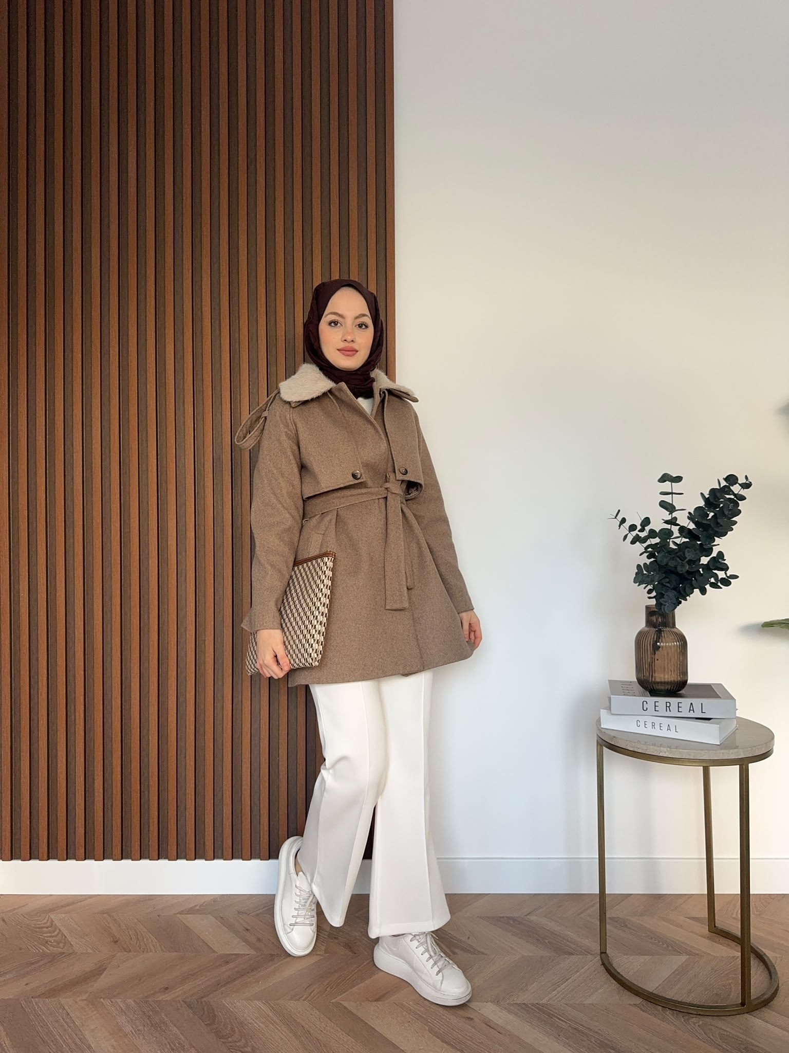 MEYSADESIGN KABAN Kürk Yakalı Kaşe Kaban Camel