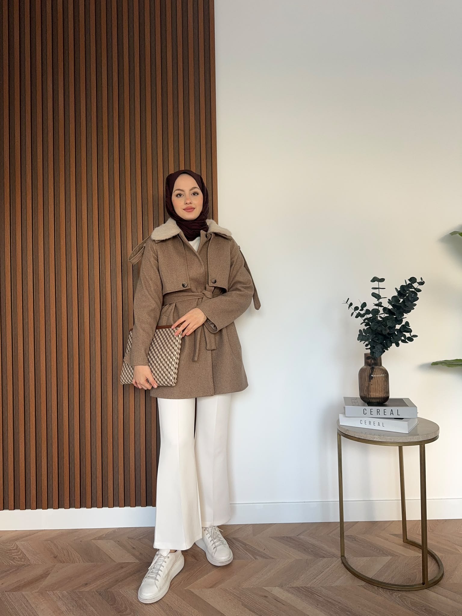 MEYSADESIGN KABAN Kürk Yakalı Kaşe Kaban Camel