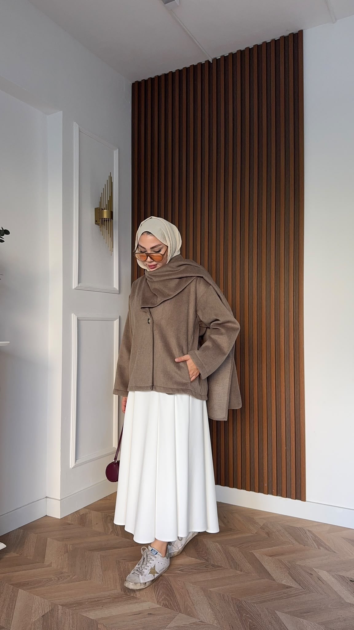 MEYSADESIGN KABAN Tek Düğmeli Atkılı Kaşe Kaban Vizon