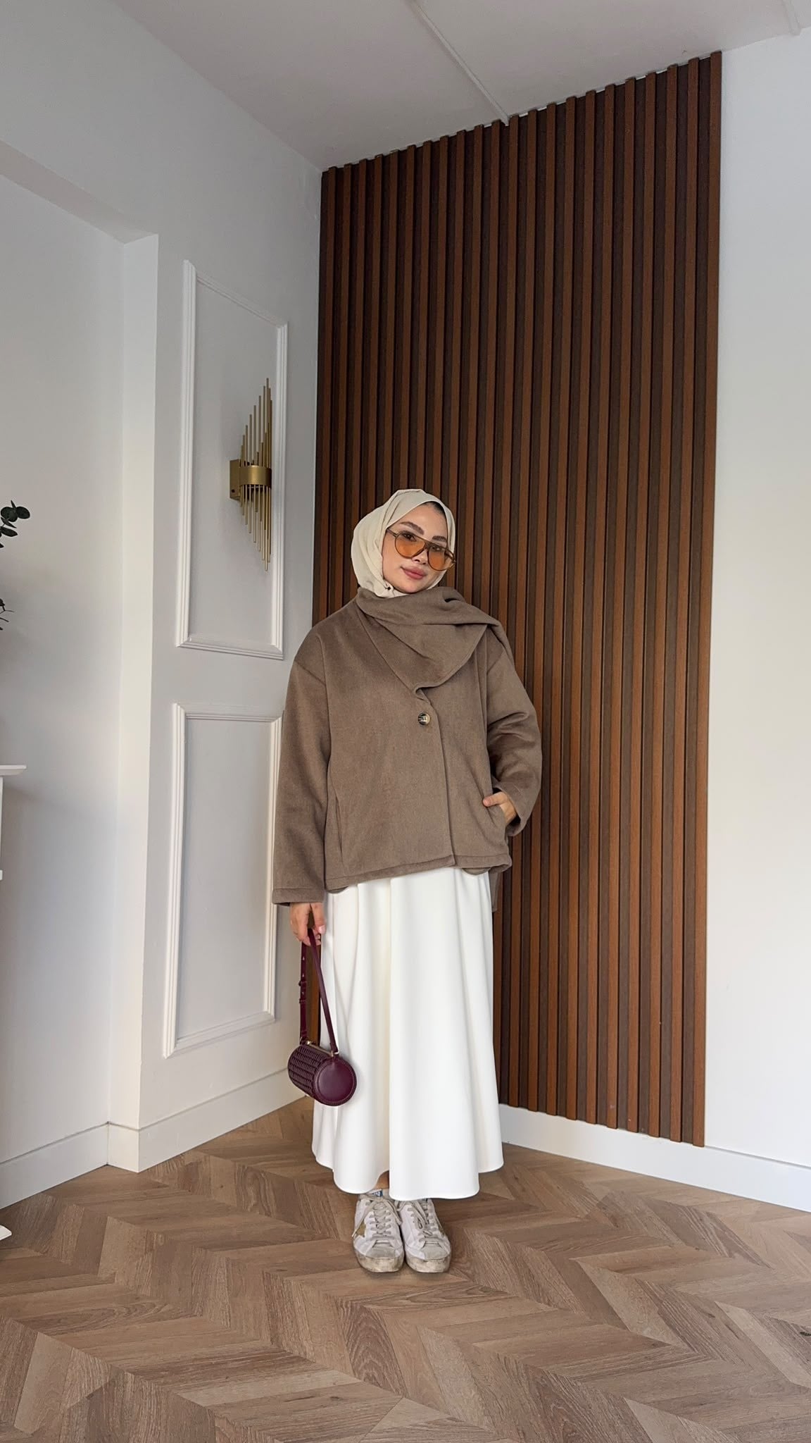 MEYSADESIGN KABAN Tek Düğmeli Atkılı Kaşe Kaban Vizon
