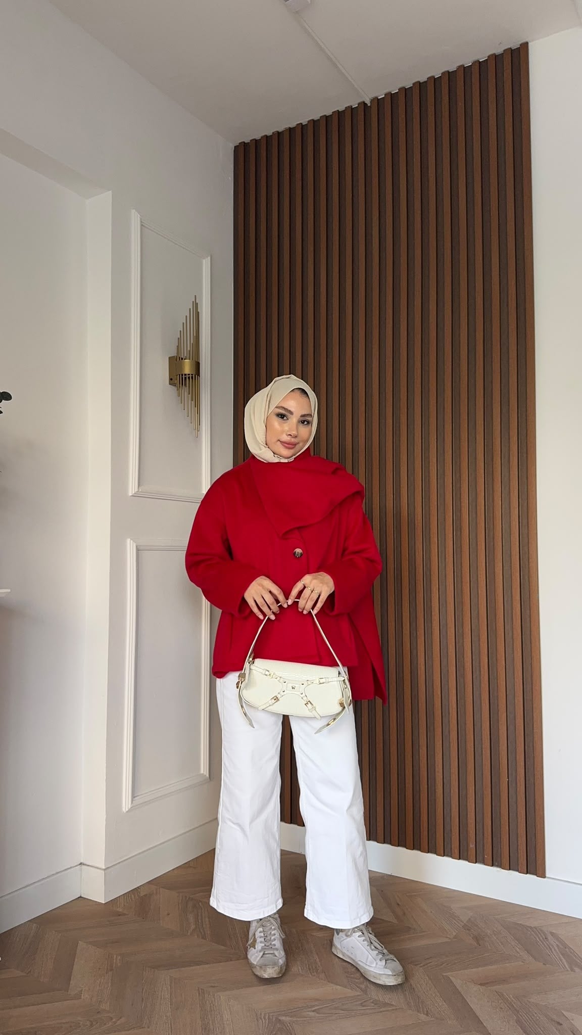 MEYSADESIGN KABAN Tek Düğmeli Atkılı Kaşe Kaban Kırmızı