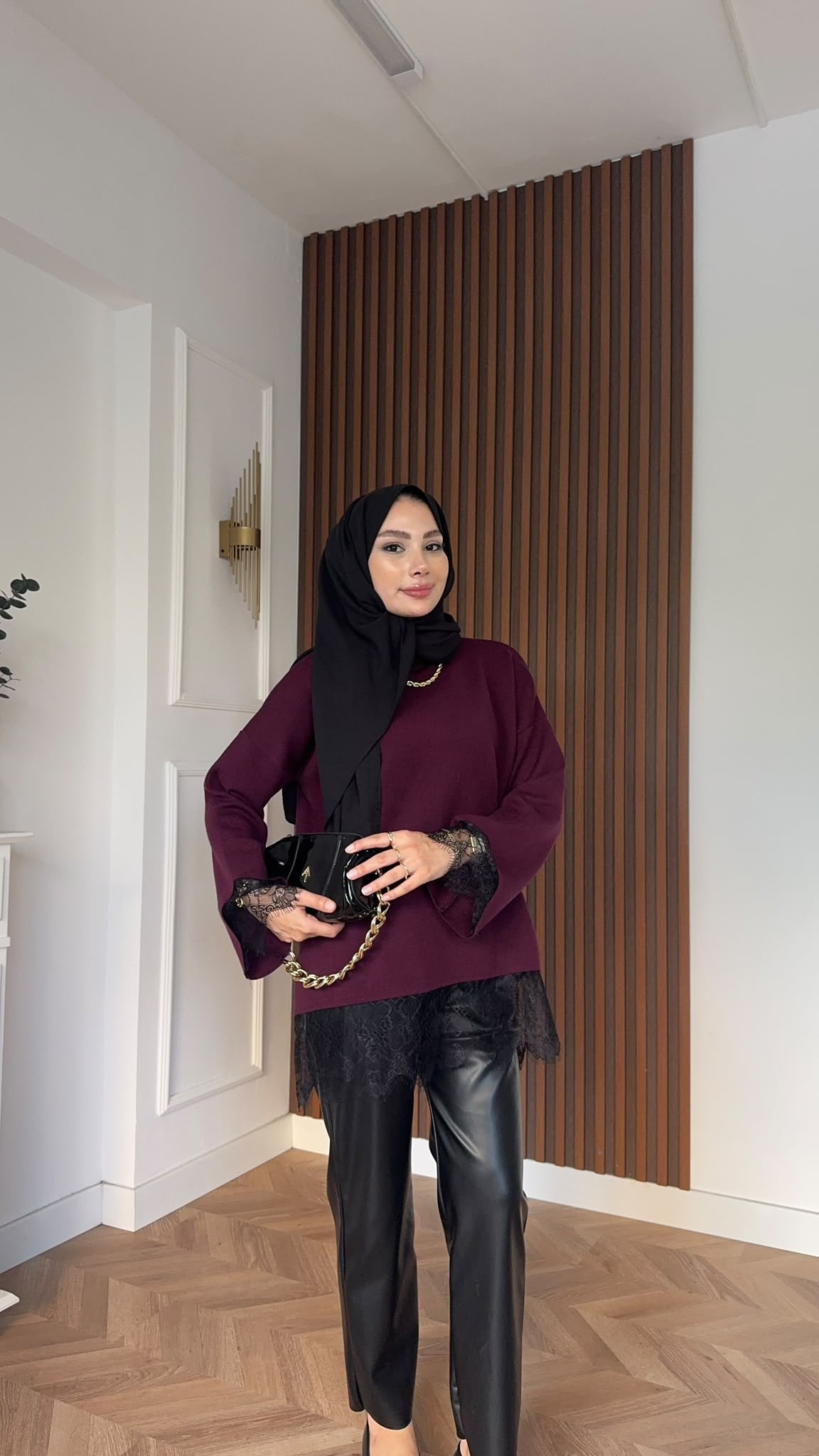 MEYSADESIGN KAZAK Dantelli Triko Kazak Bordo
