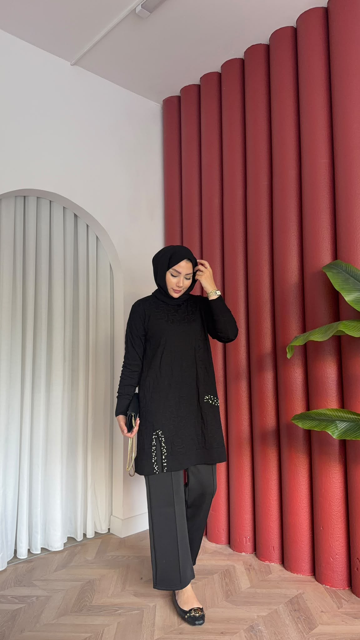 MEYSADESIGN MERSERİZE TUNİK İncili Merserize Tunik Siyah
