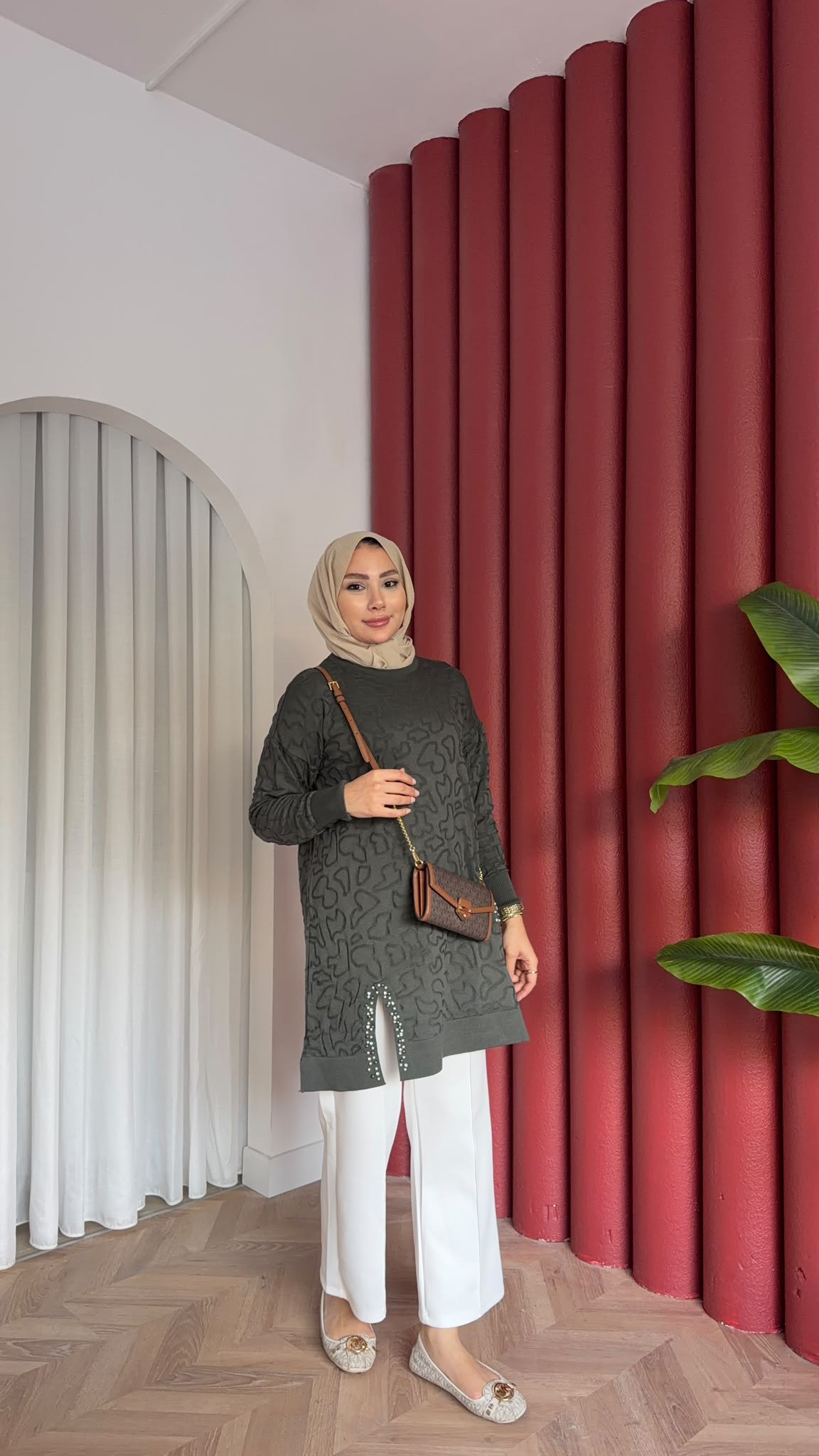 MEYSADESIGN MERSERİZE TUNİK İncili Merserize Tunik Haki