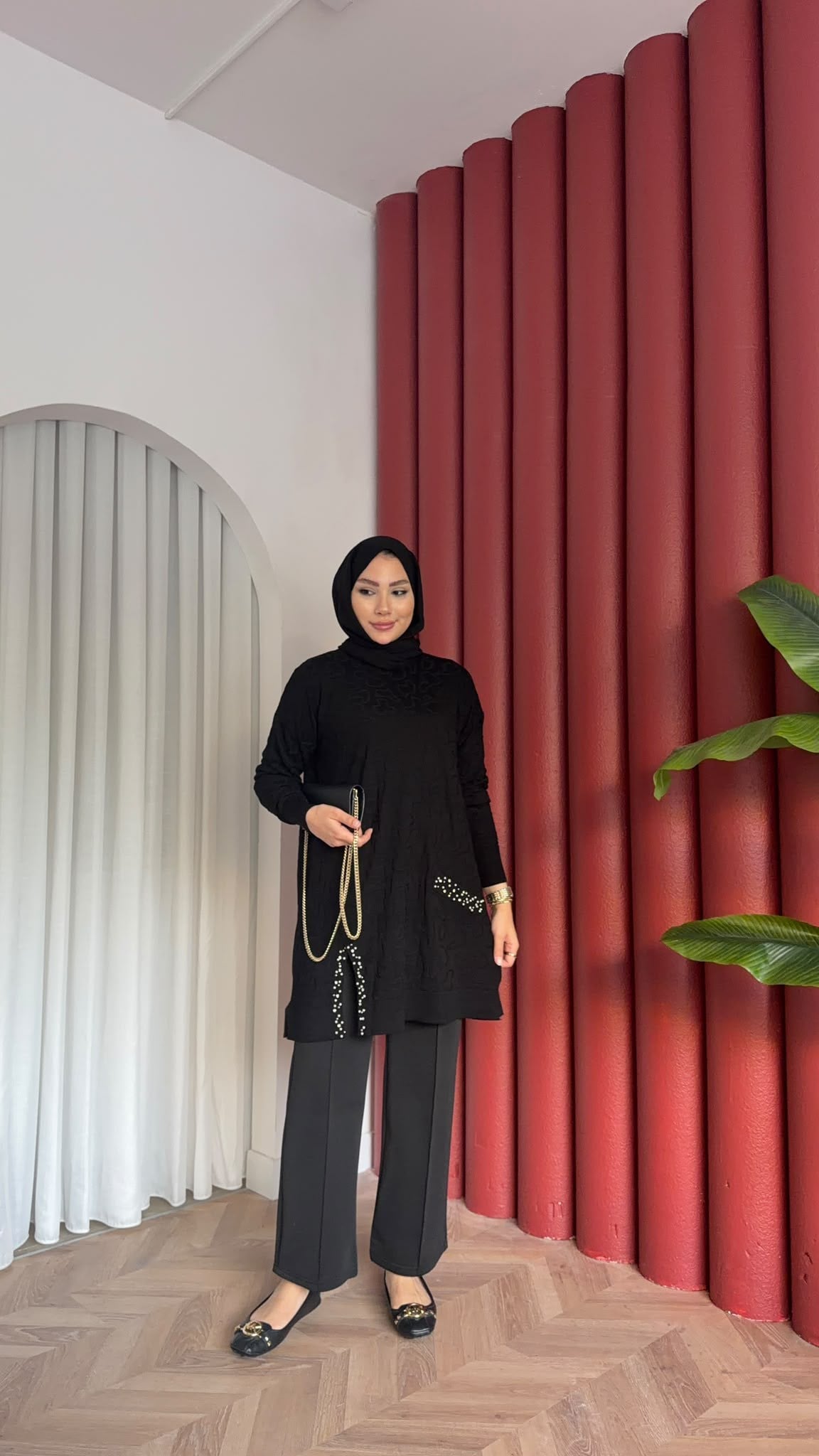 MEYSADESIGN MERSERİZE TUNİK İncili Merserize Tunik Siyah