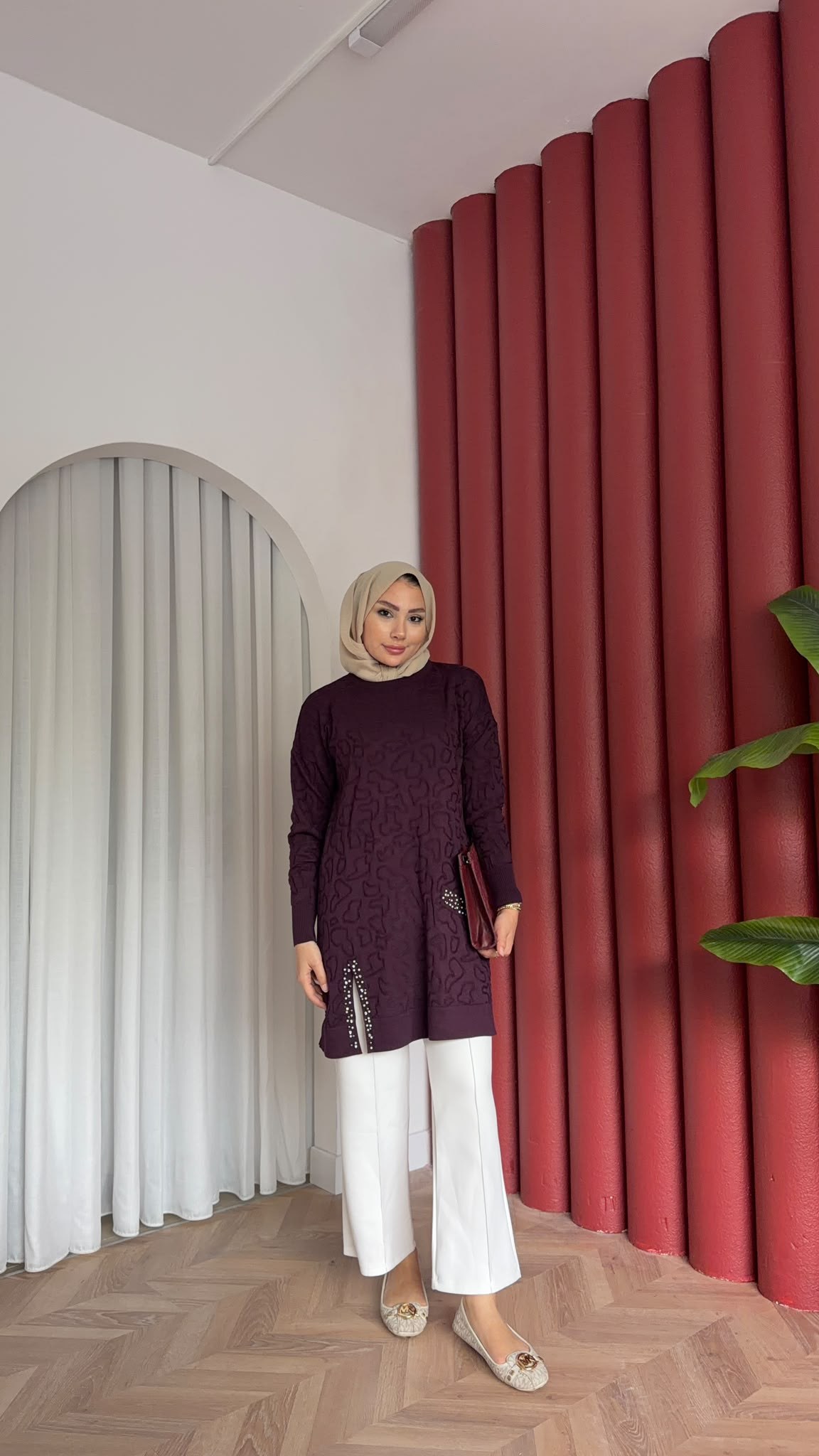 MEYSADESIGN MERSERİZE TUNİK İncili Merserize Tunik Mürdüm
