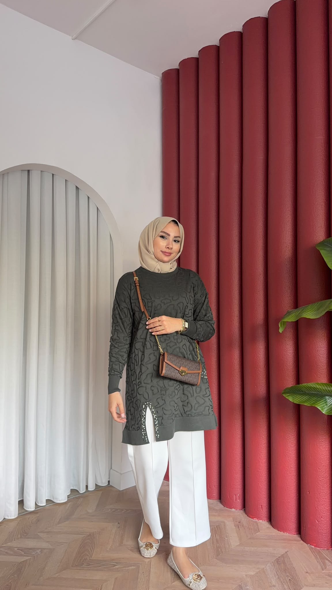 MEYSADESIGN MERSERİZE TUNİK İncili Merserize Tunik Haki