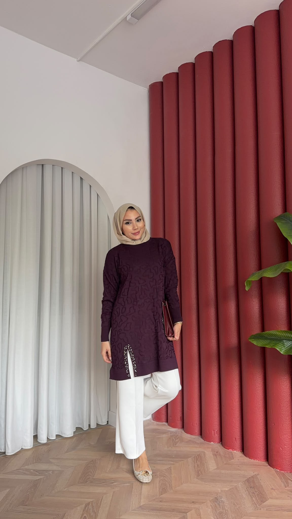 MEYSADESIGN MERSERİZE TUNİK İncili Merserize Tunik Mürdüm