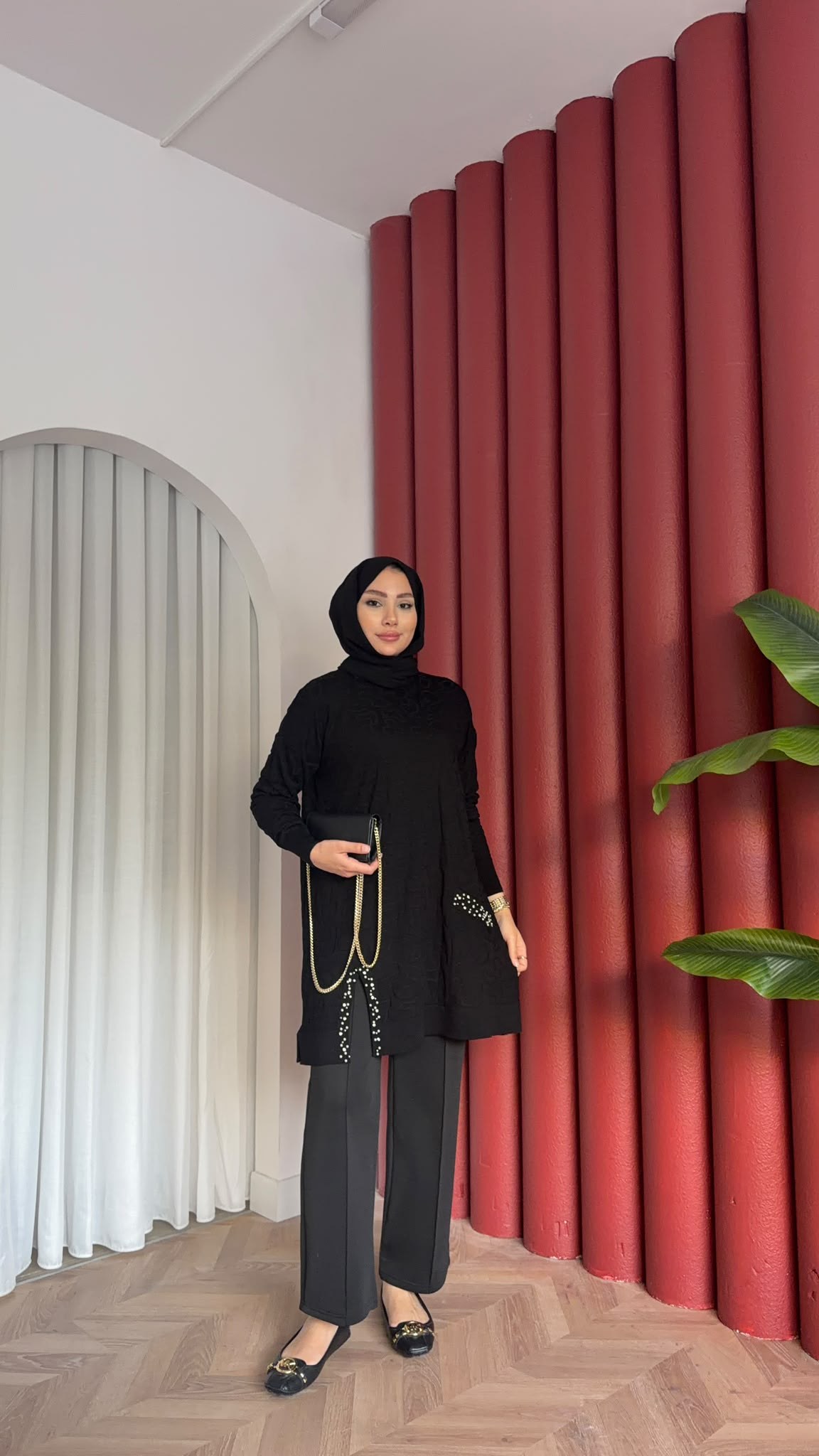 MEYSADESIGN MERSERİZE TUNİK İncili Merserize Tunik Siyah