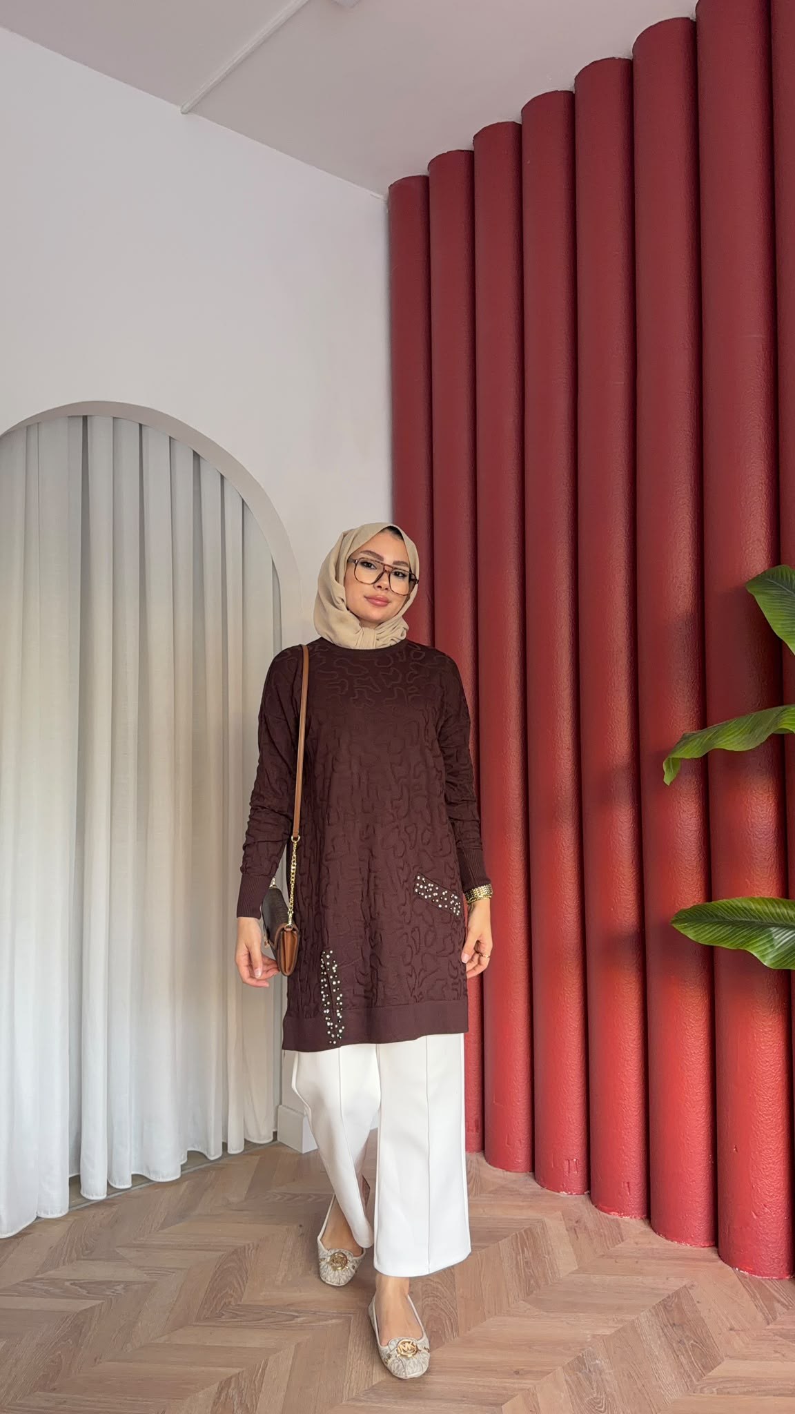 MEYSADESIGN MERSERİZE TUNİK İncili Merserize Tunik Acı Kahve