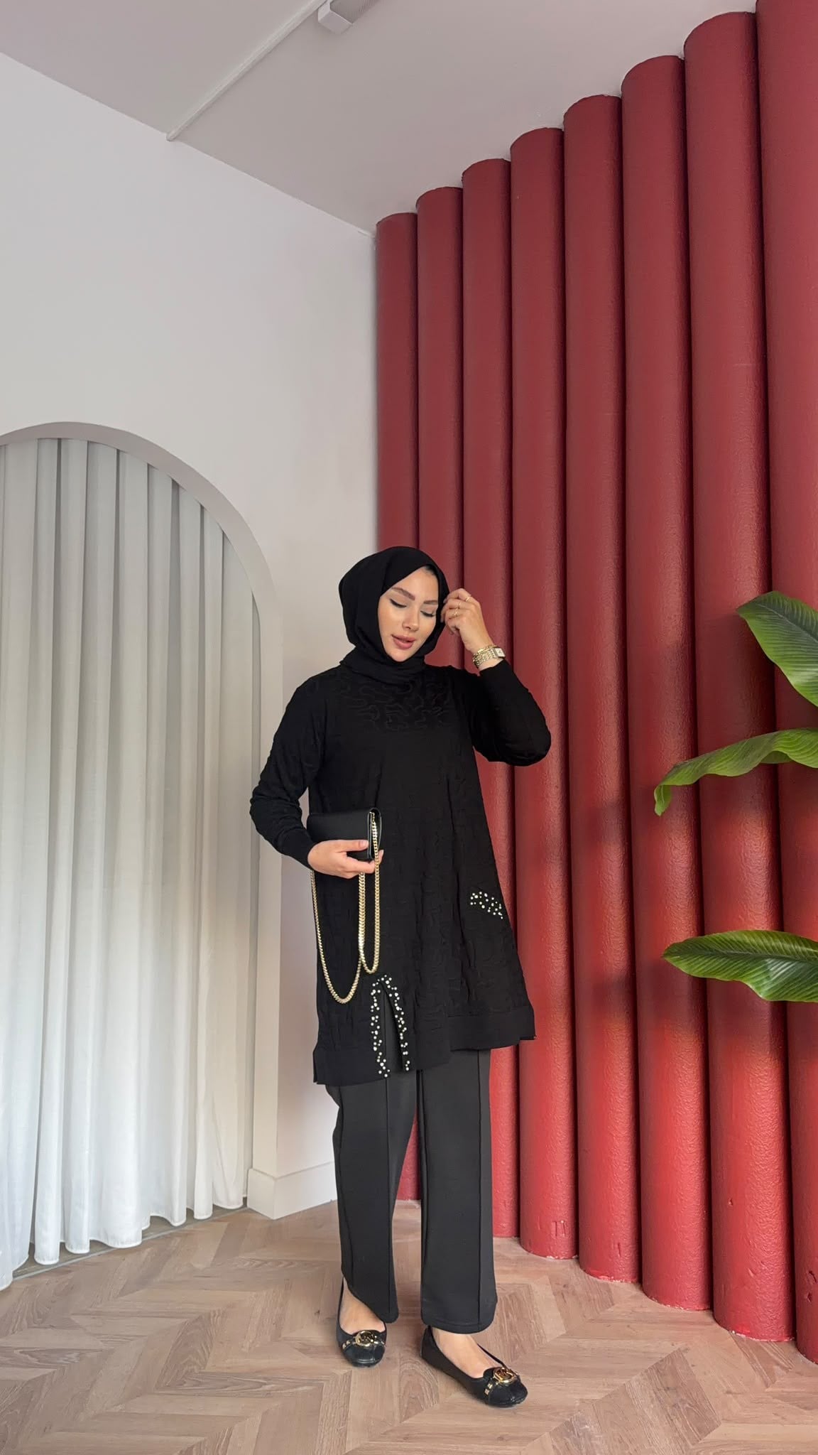 MEYSADESIGN MERSERİZE TUNİK İncili Merserize Tunik Siyah