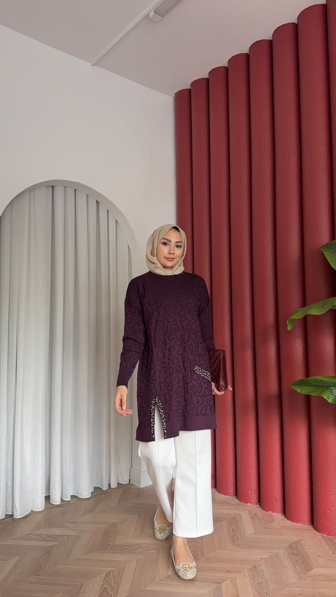MEYSADESIGN MERSERİZE TUNİK İncili Merserize Tunik Mürdüm