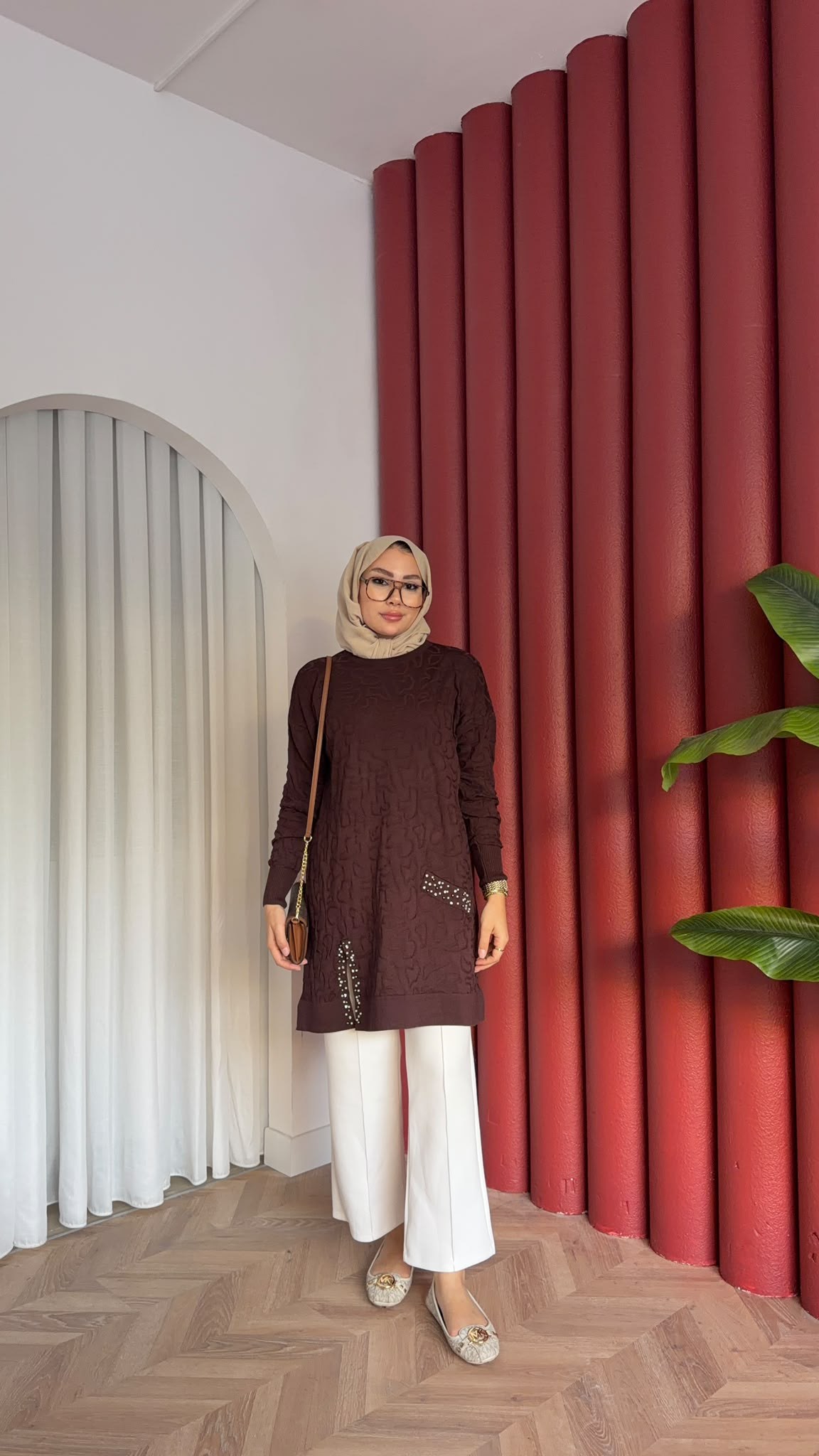 MEYSADESIGN MERSERİZE TUNİK İncili Merserize Tunik Acı Kahve