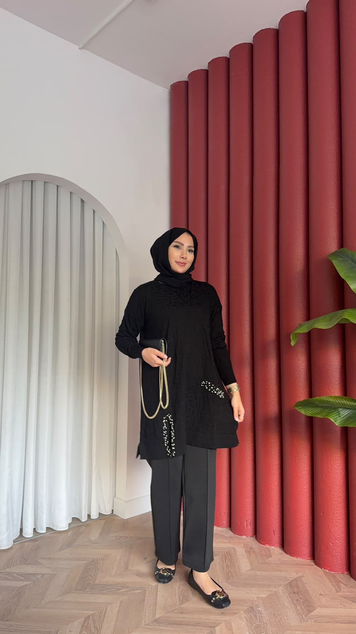 MEYSADESIGN MERSERİZE TUNİK İncili Merserize Tunik Siyah