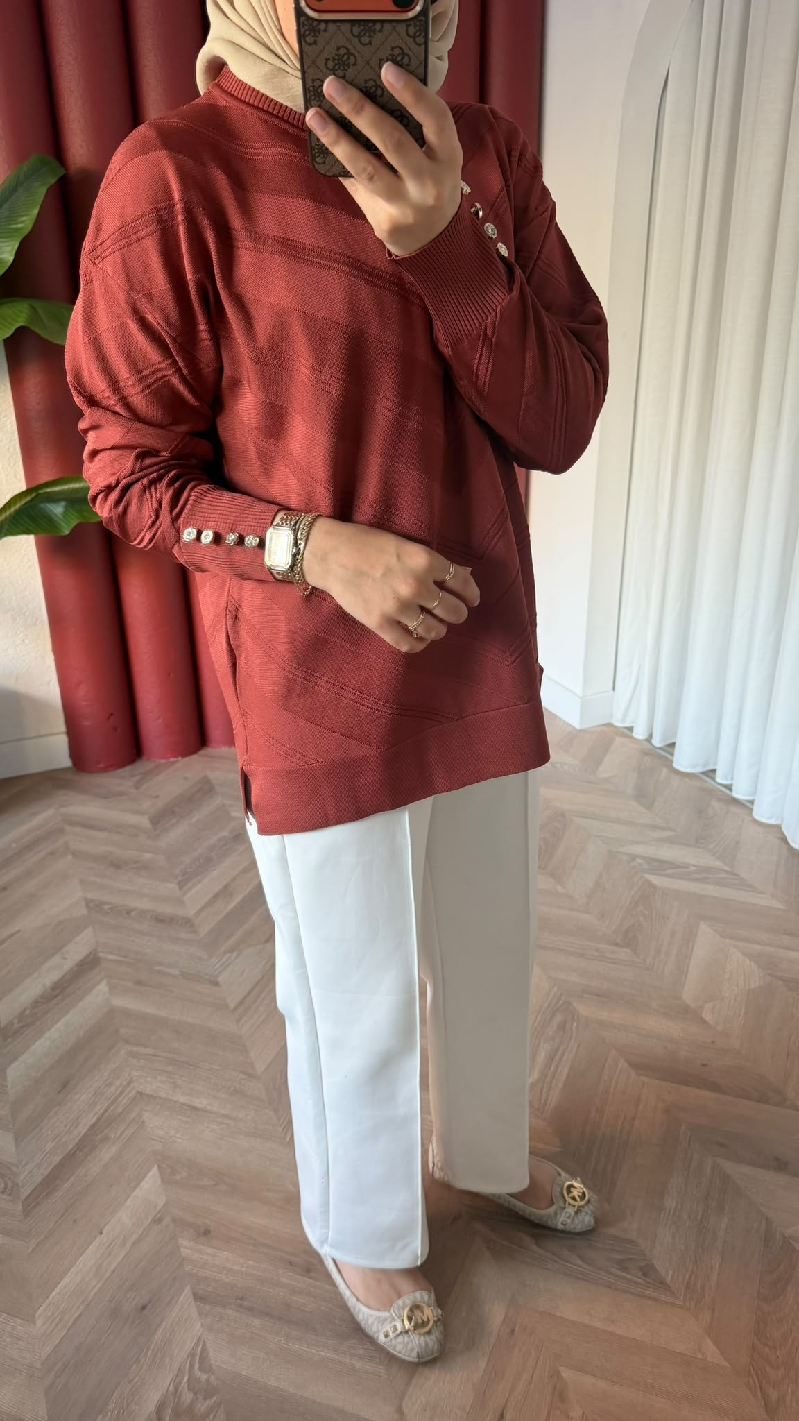 MEYSADESIGN MERSERİZE TUNİK Zikzak Merserize Tunik Kiremit