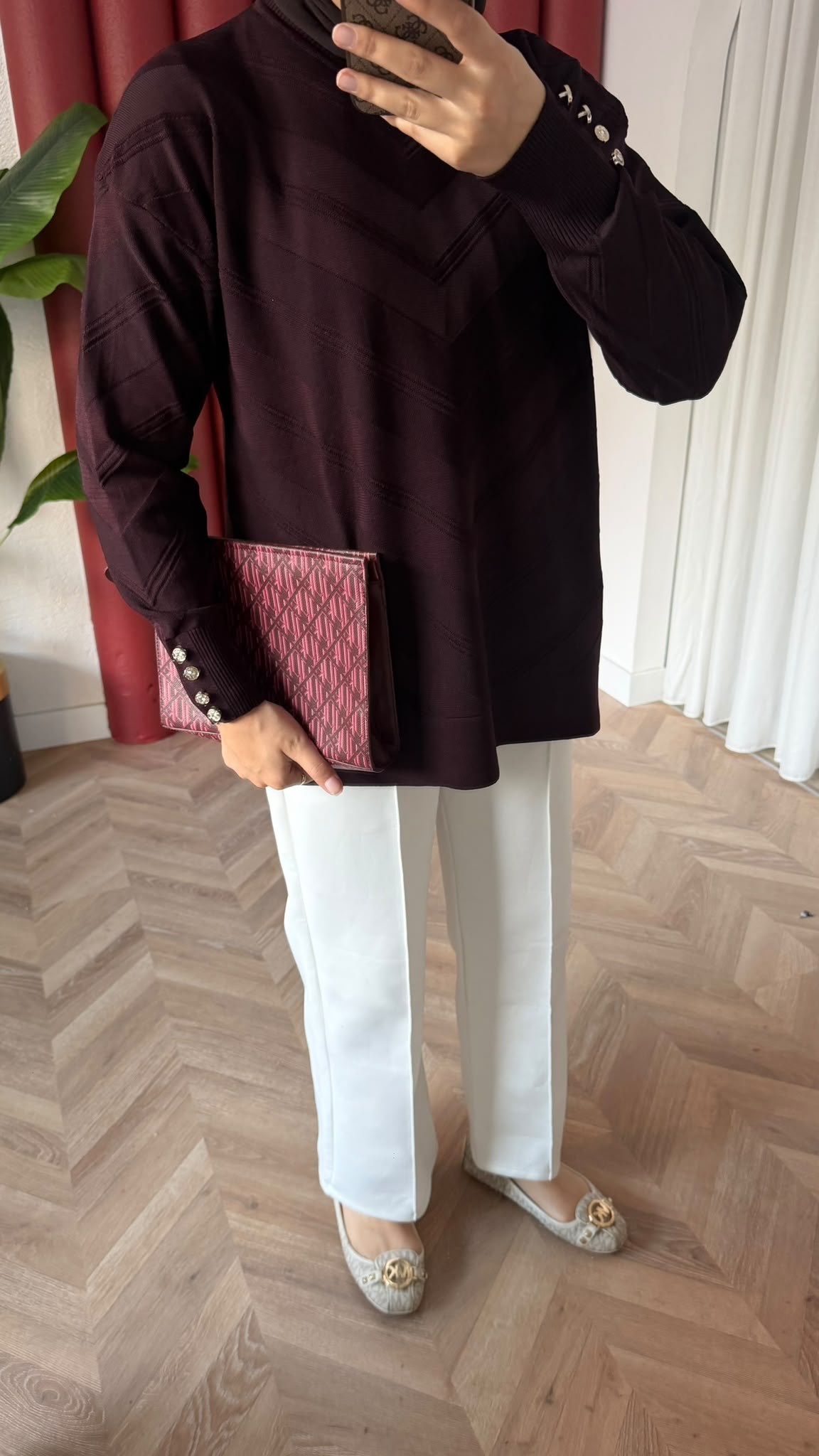 MEYSADESIGN MERSERİZE TUNİK Zikzak Merserize Tunik Mürdüm