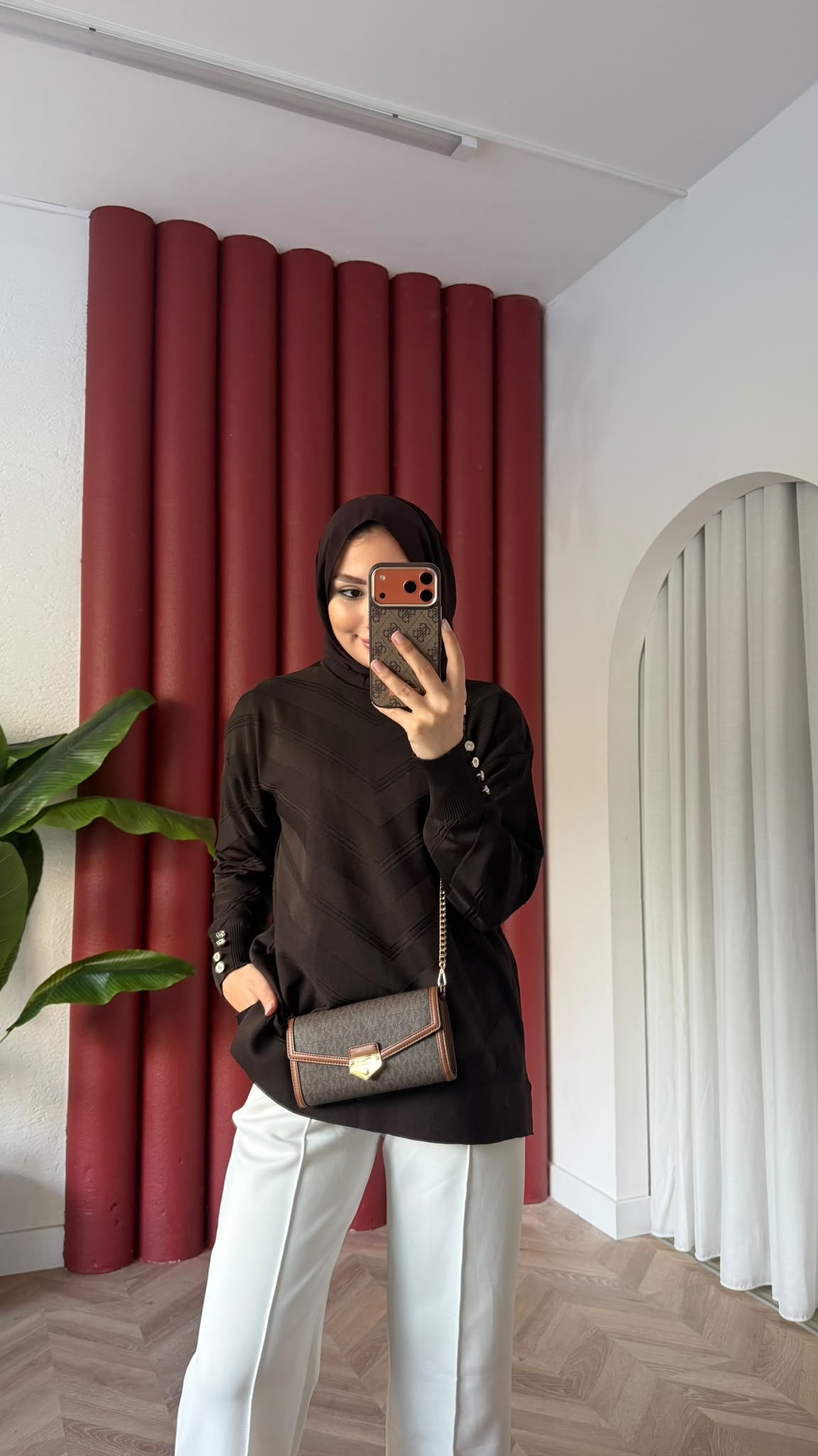 MEYSADESIGN MERSERİZE TUNİK Zikzak Merserize Tunik Acı Kahve
