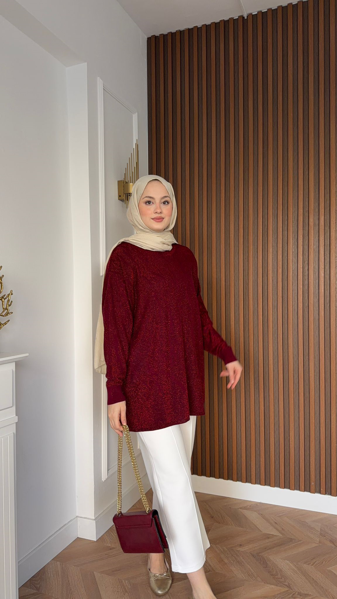 MEYSADESIGN MERSERIZED Zebra Desenli Simli Merserize Tunik Bej