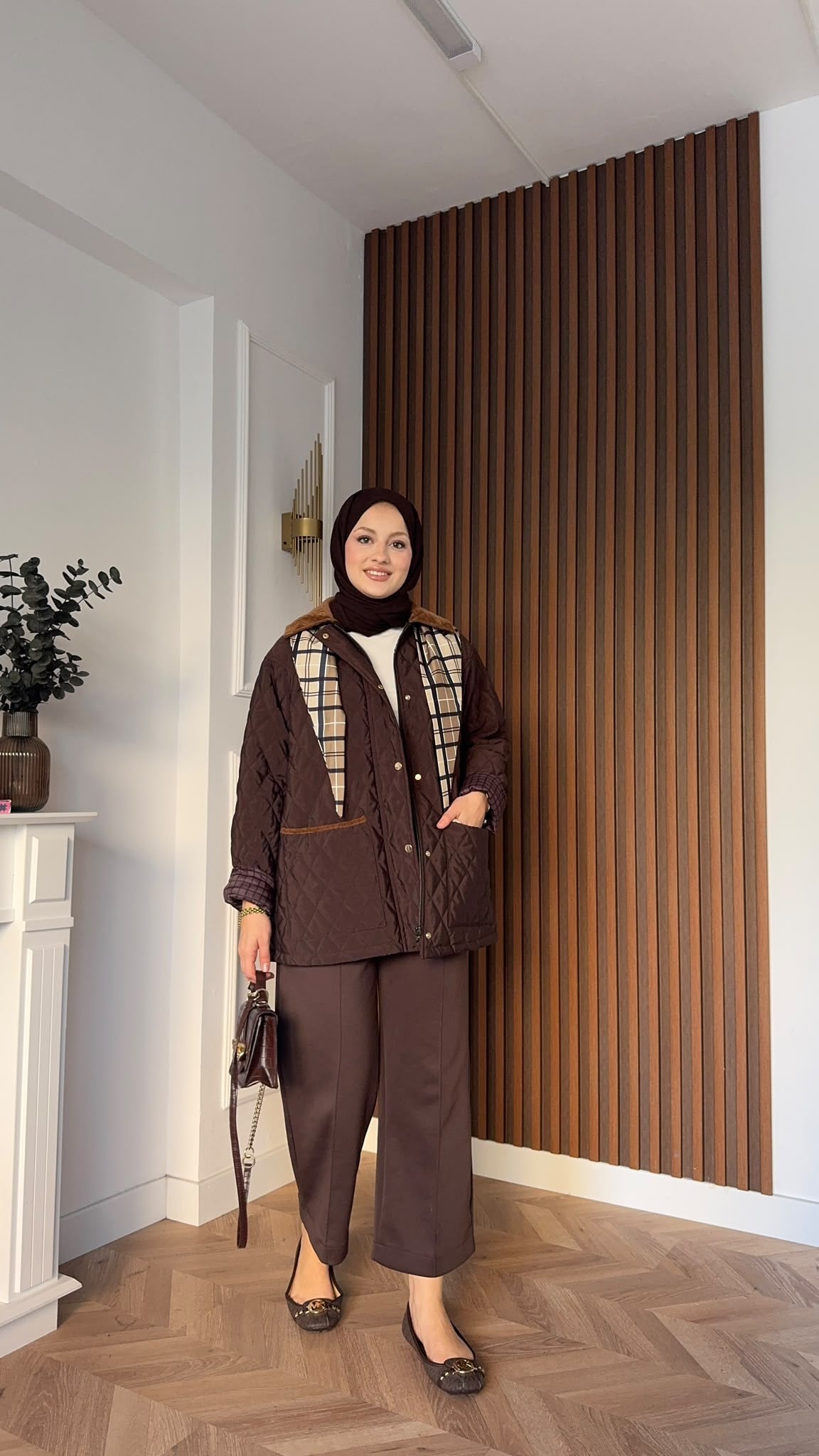 MEYSADESIGN MONT Kapitone Fularlı Mont Acı Kahve