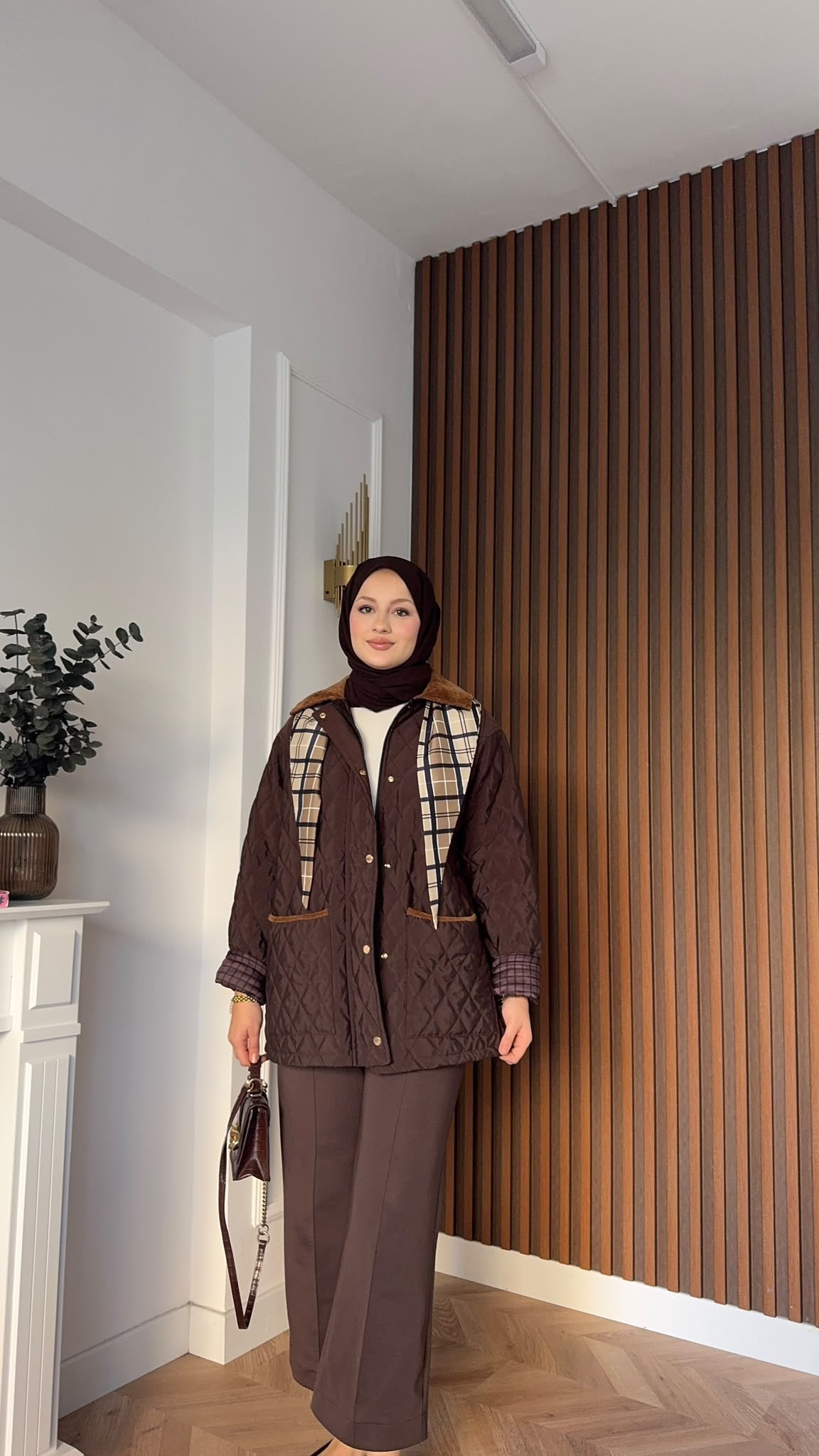 MEYSADESIGN MONT Kapitone Fularlı Mont Acı Kahve