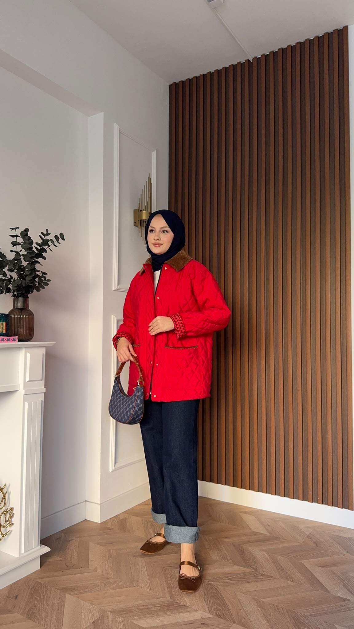 MEYSADESIGN MONT Kapitone Fularlı Mont Kırmızı