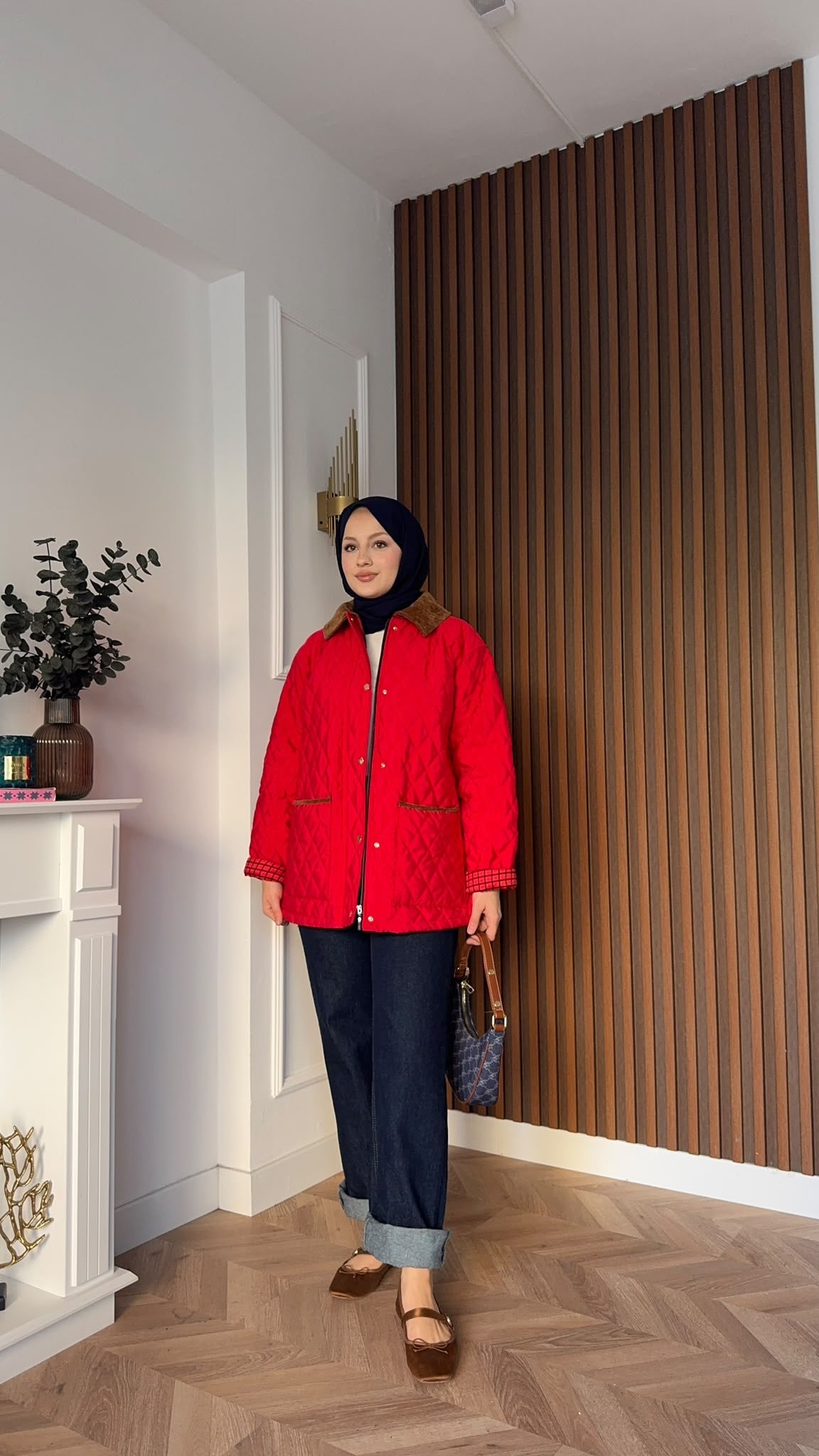 MEYSADESIGN MONT Kapitone Fularlı Mont Kırmızı