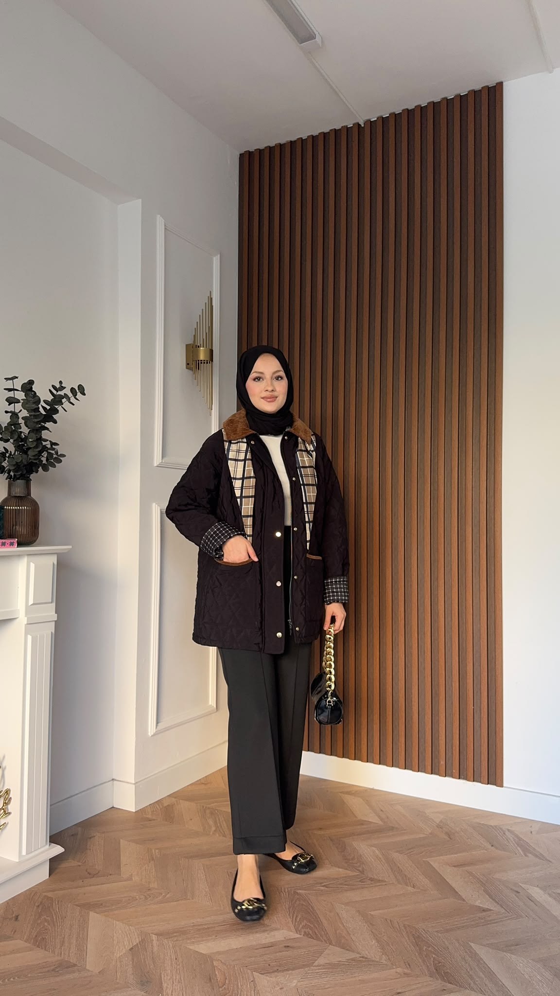 MEYSADESIGN MONT Kapitone Fularlı Mont Siyah