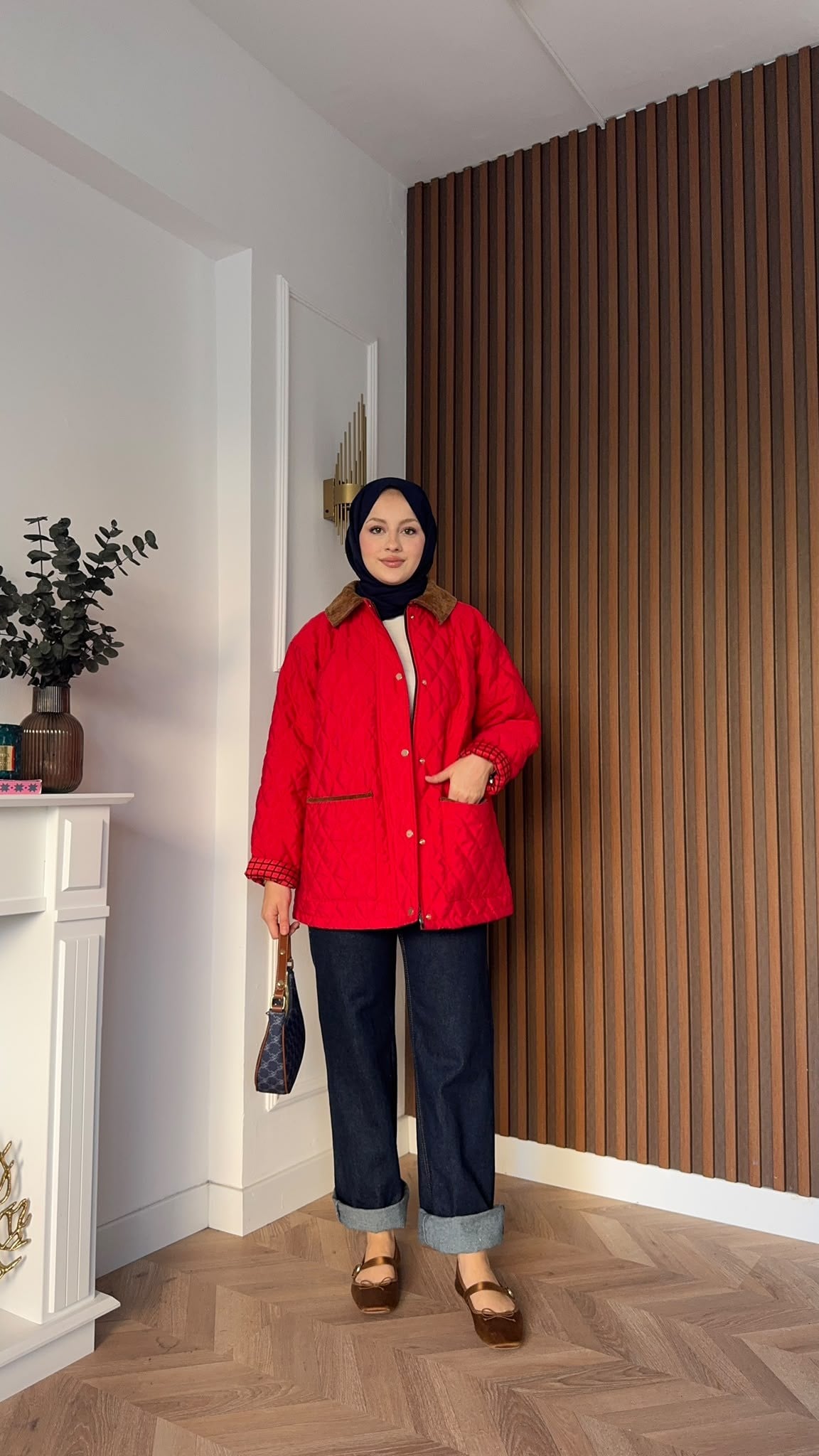 MEYSADESIGN MONT Kapitone Fularlı Mont Kırmızı
